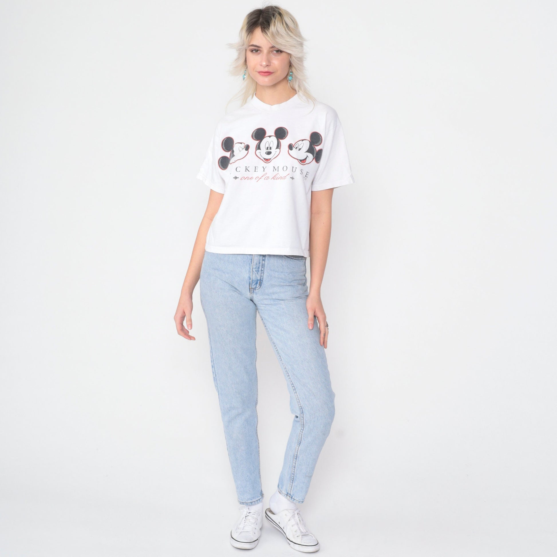 90s Mickey Mouse Graphic T-Shirt Jerry Leigh Cotton Crop Tee Medium