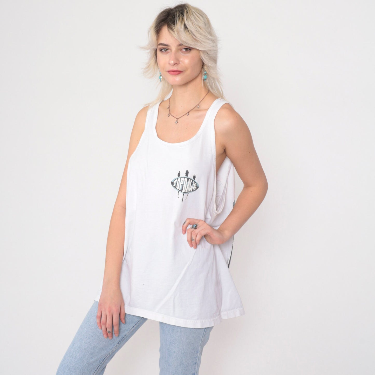 90s Top Dawg Basketball Tank Top American Staffordshire Terrier White Graphic Extra Large