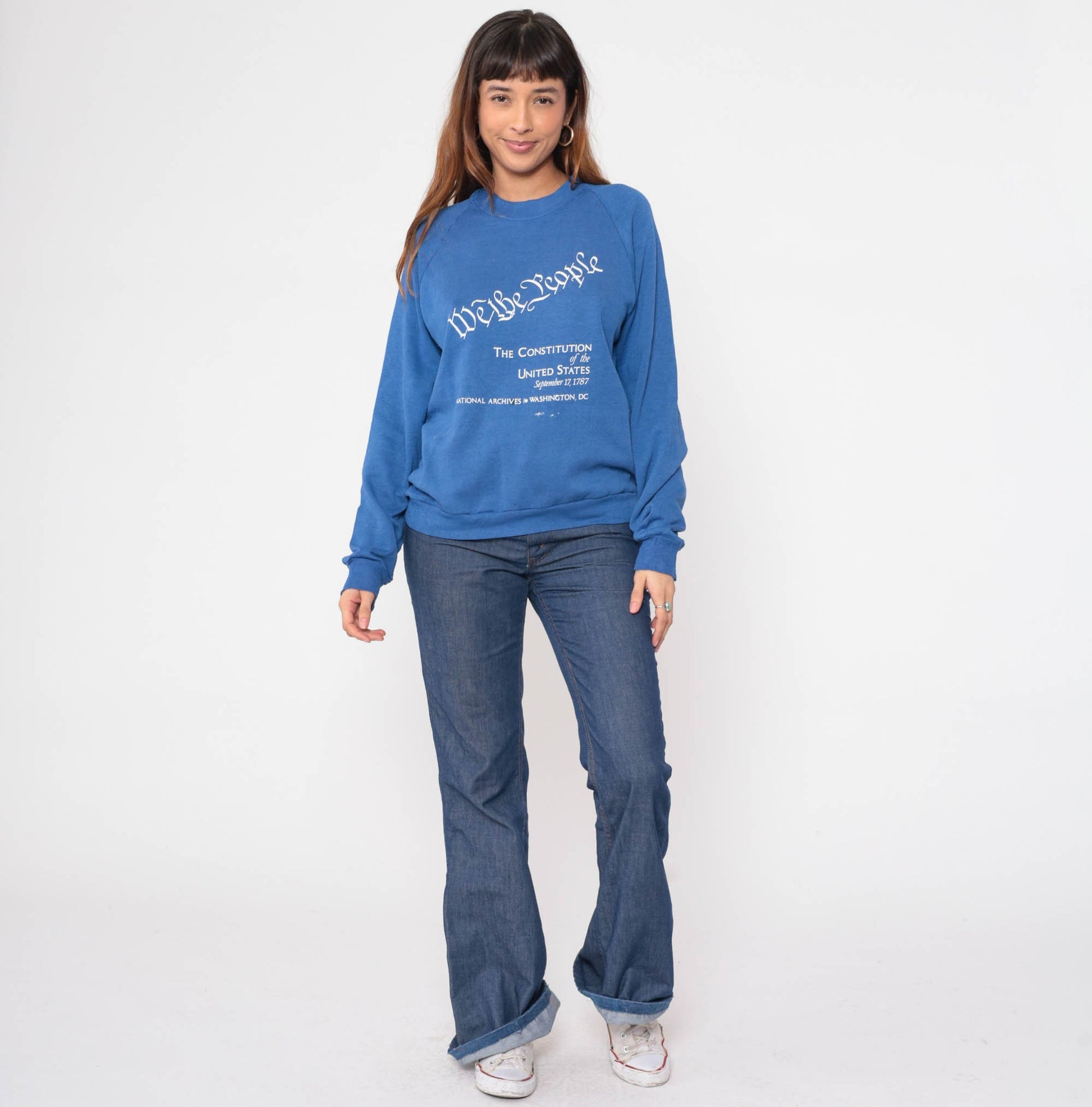 80s We The People US Constitution Sweatshirt National Archives Blue Raglan Medium