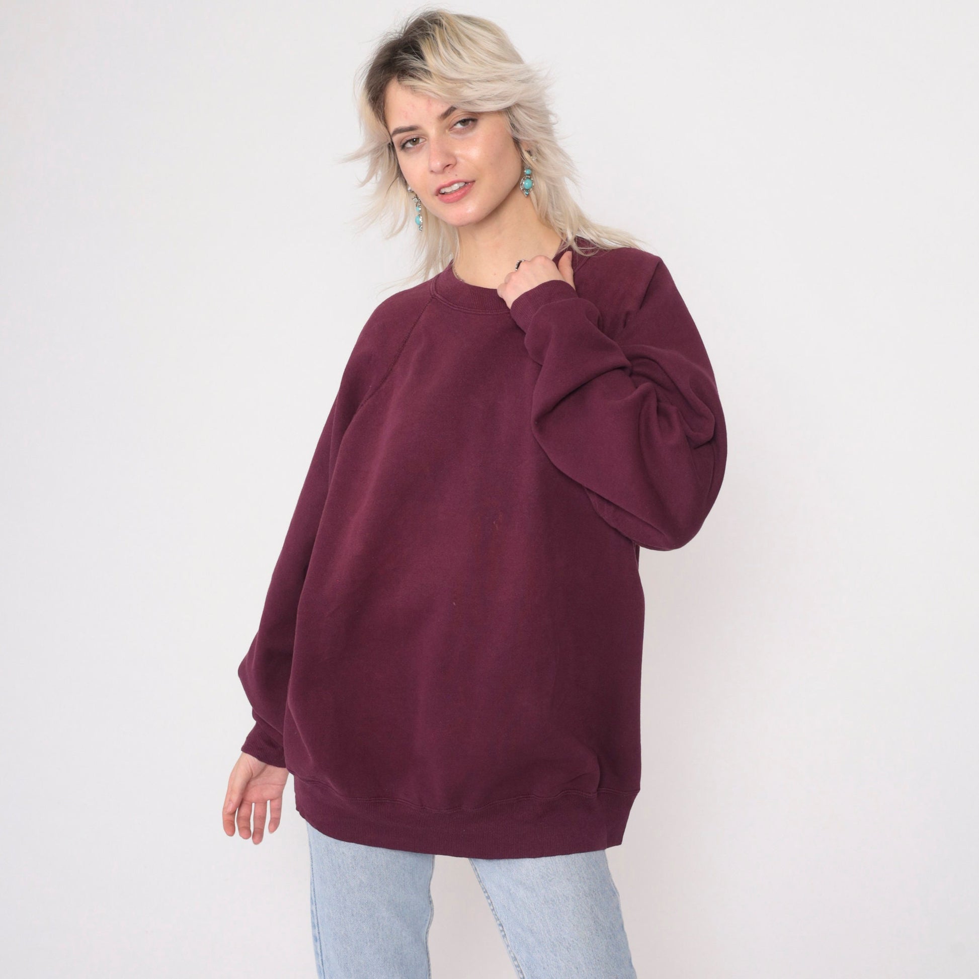 90s Hanes Plum Crewneck Sweatshirt Raglan Sleeve Distressed Extra Large XXL