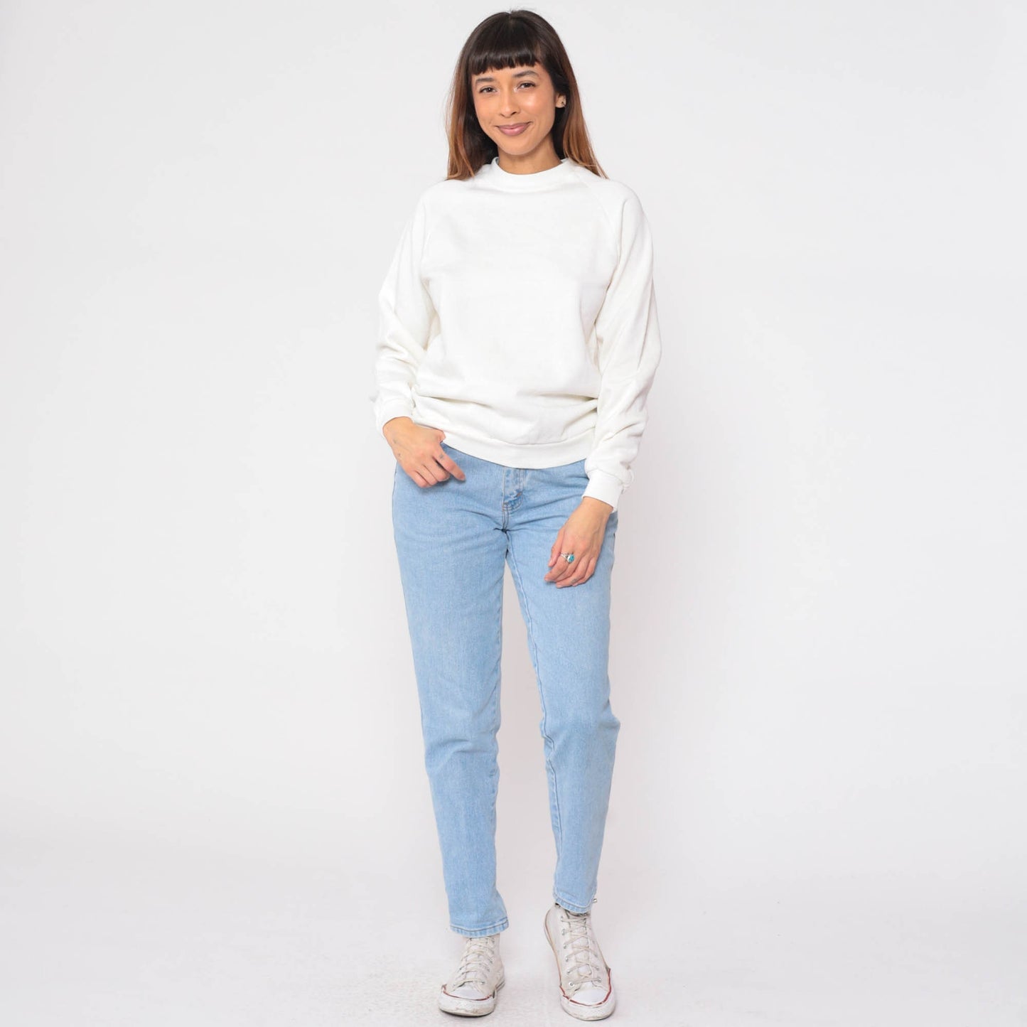 80s Jerzees White Raglan Sweatshirt Crewneck Plain Pullover Extra Small
