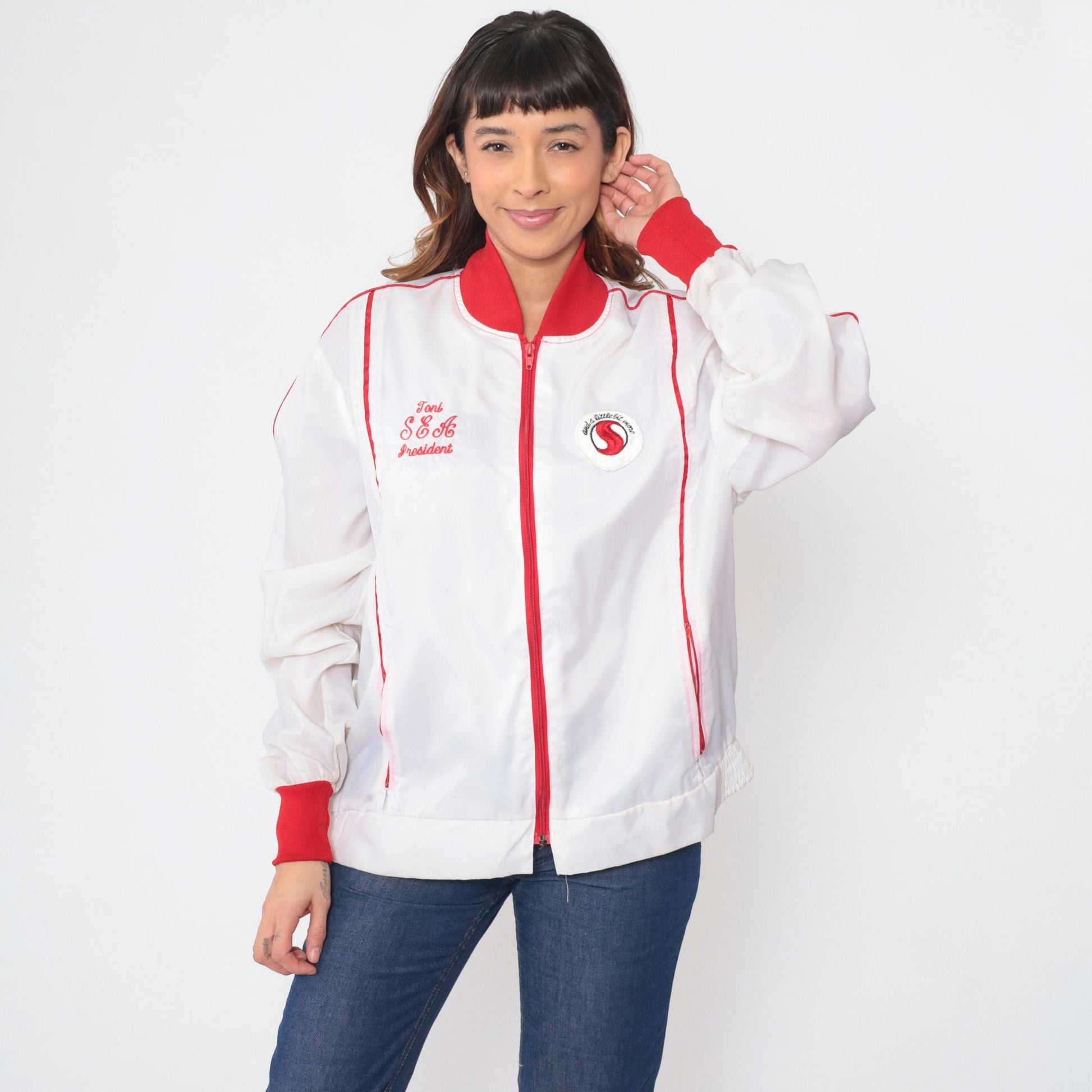 80s SEA President Toni Windbreaker Jacket White Red Striped Extra Large XXL