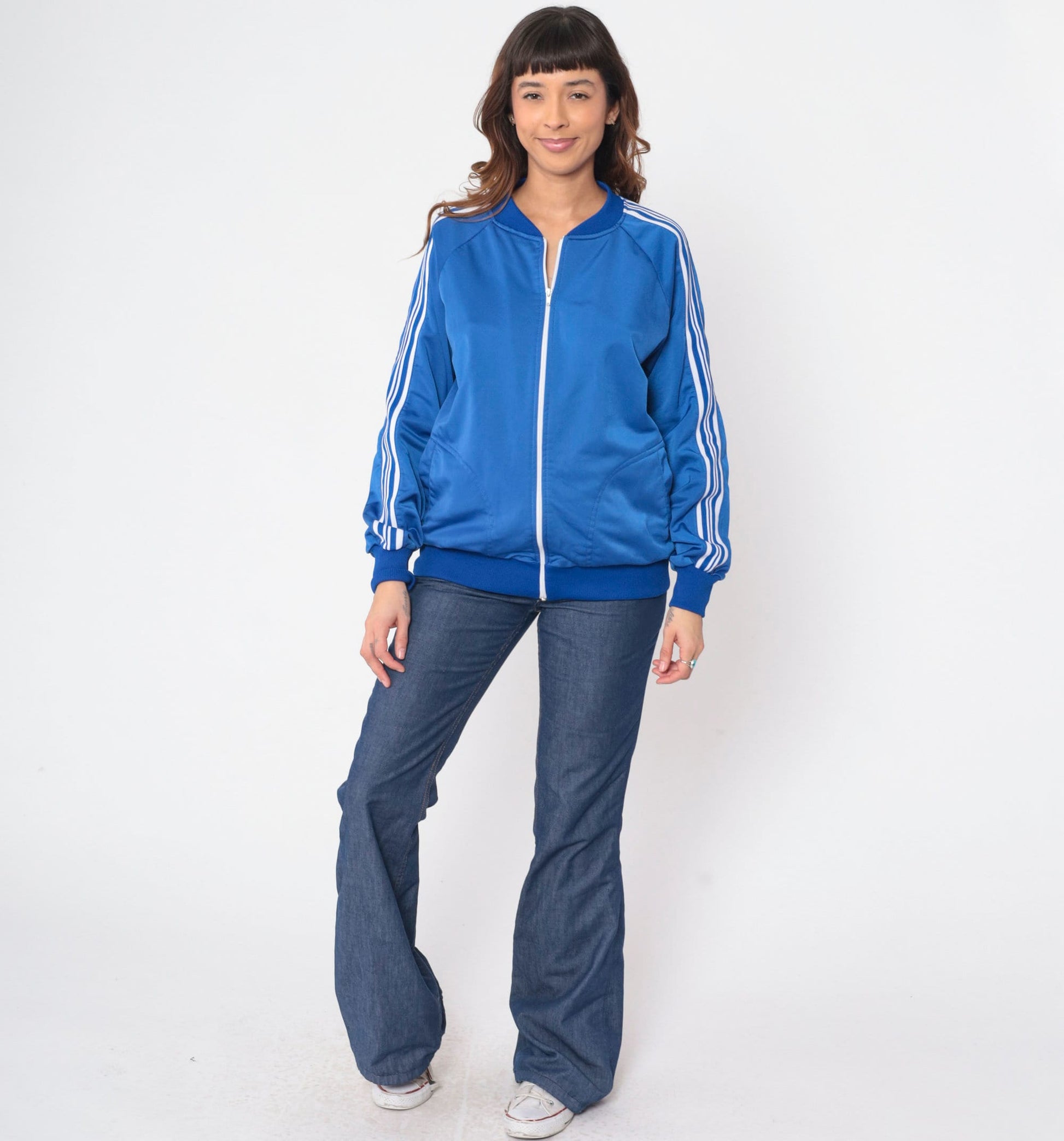 80s Jake Sportswear Track Jacket Blue Striped Raglan Zip-Up Medium