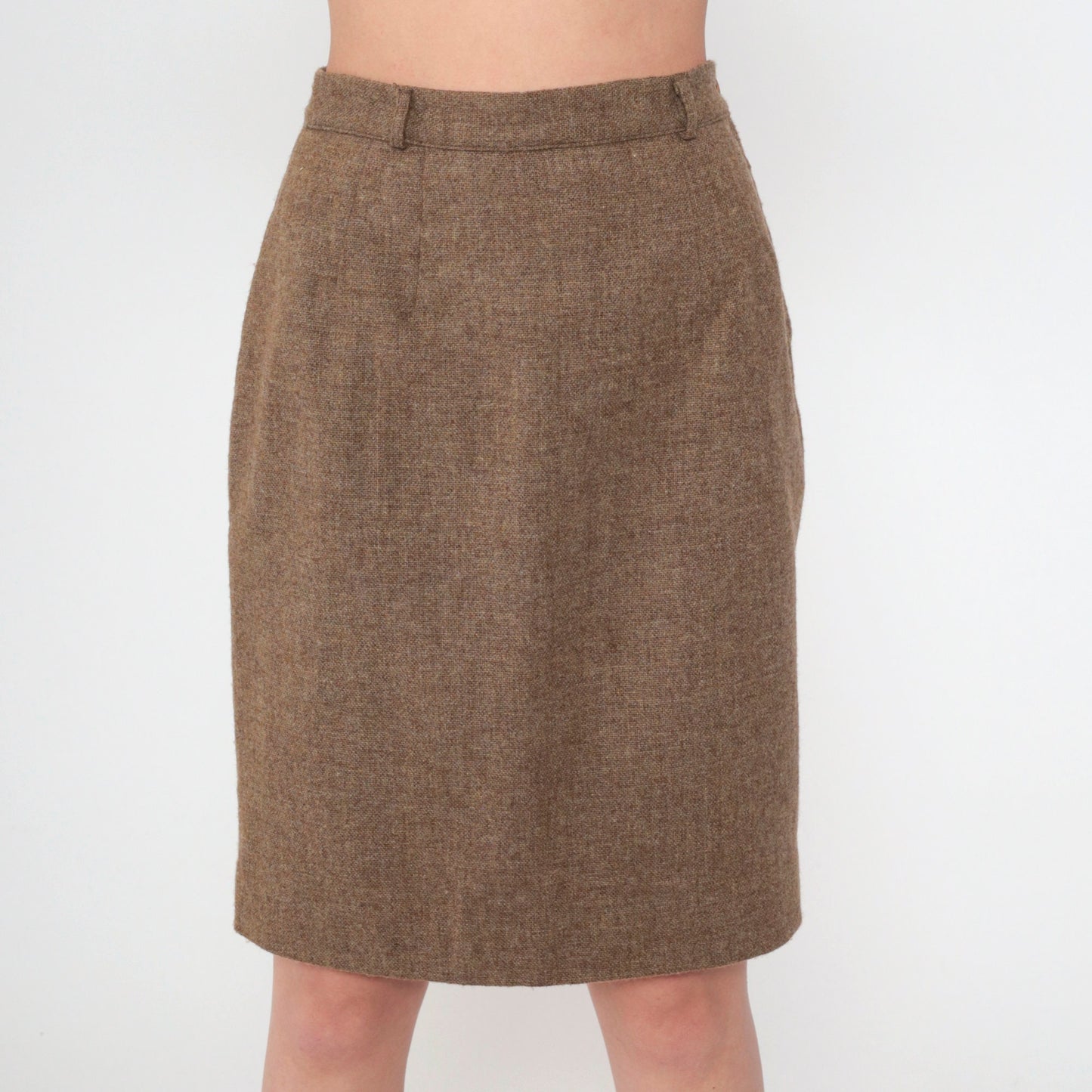 70s Brown Wool Blend Pencil Skirt High Waist Mini Small S