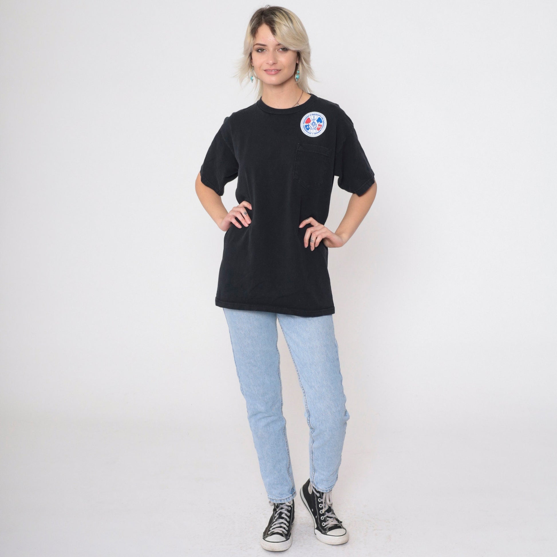 90s International Association of Machinists Aerospace Workers Graphic Tee Black Medium