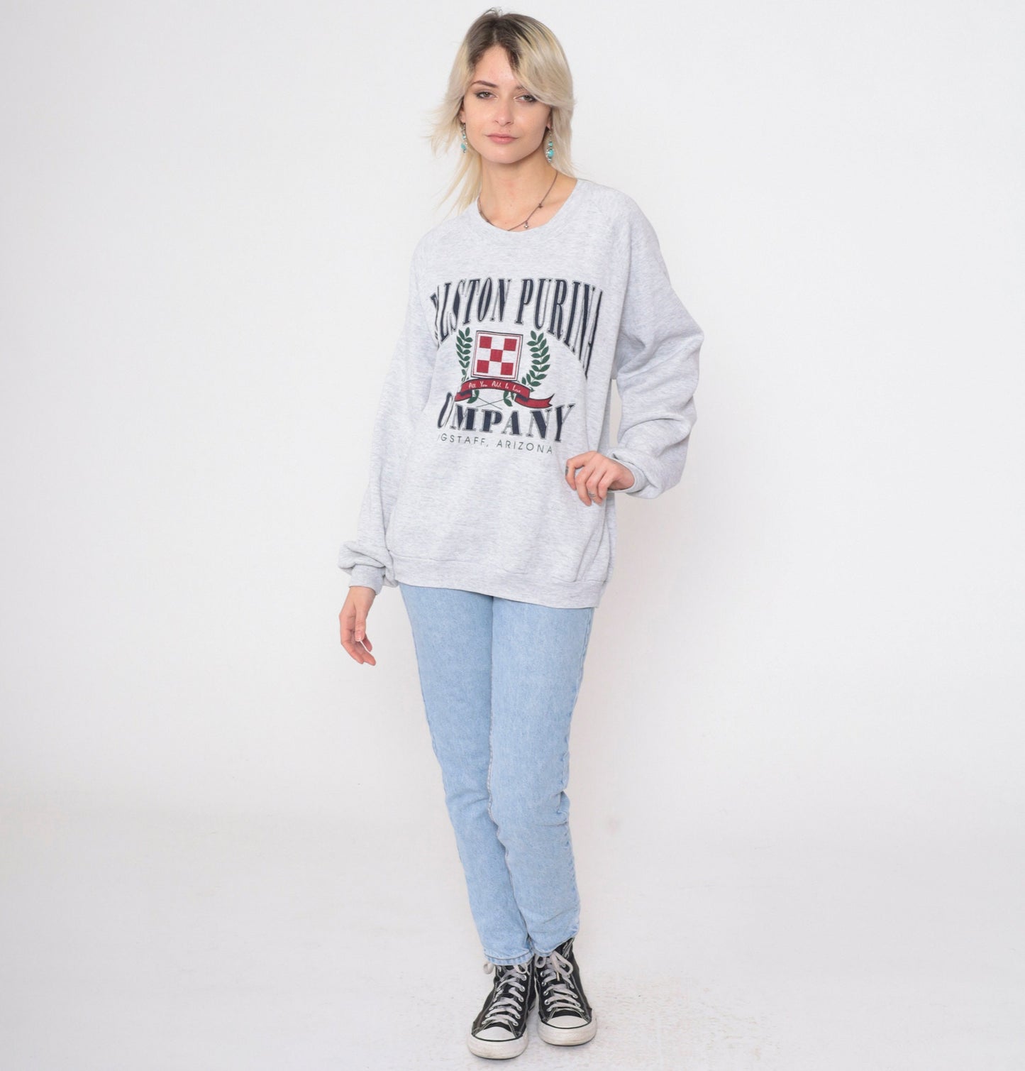 90s Ralston Purina Flagstaff Arizona Logo Sweatshirt Heather Grey Raglan Extra Large XXL