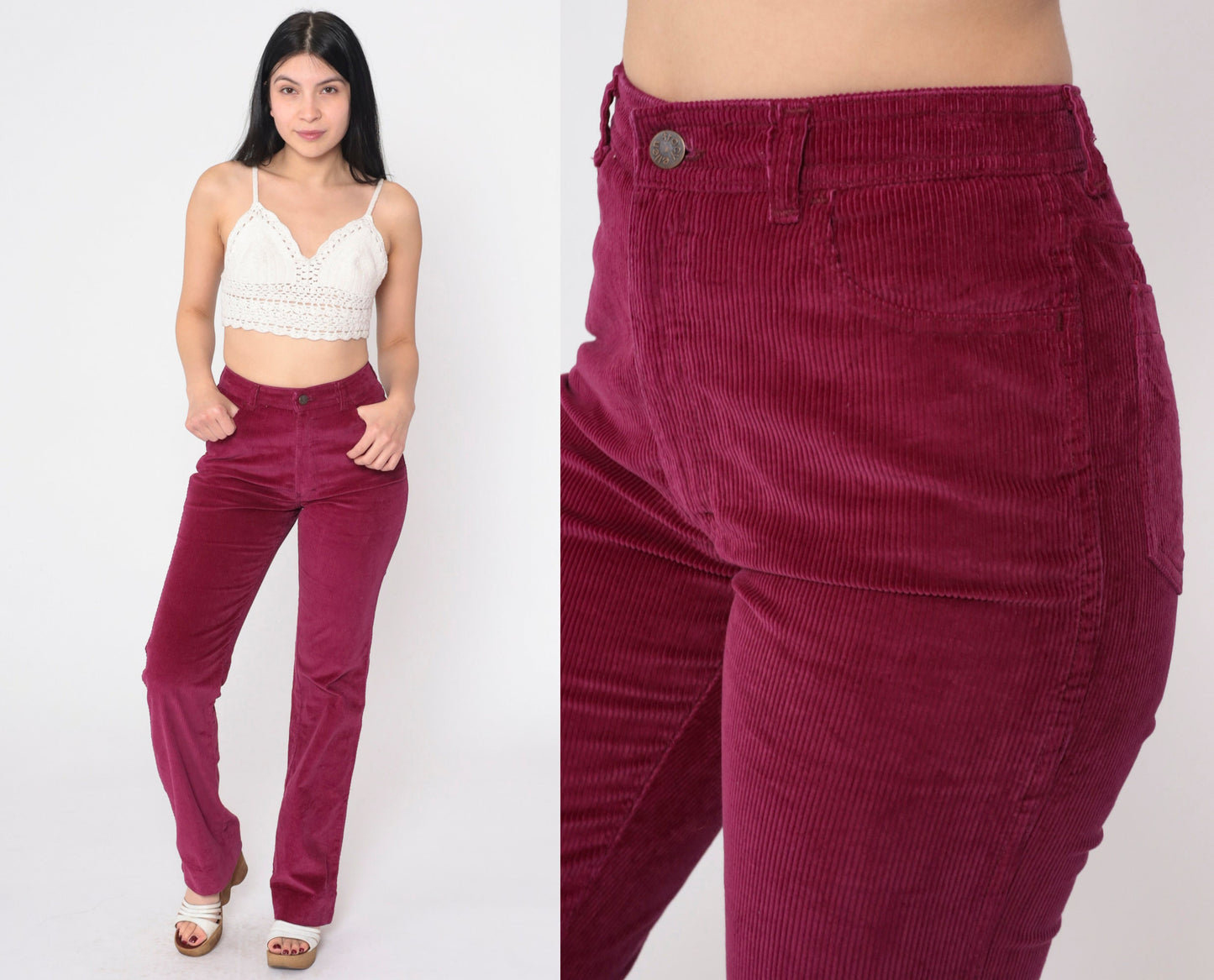 80s Berry Red Corduroy Pants Mid Rise Straight Leg Extra Small