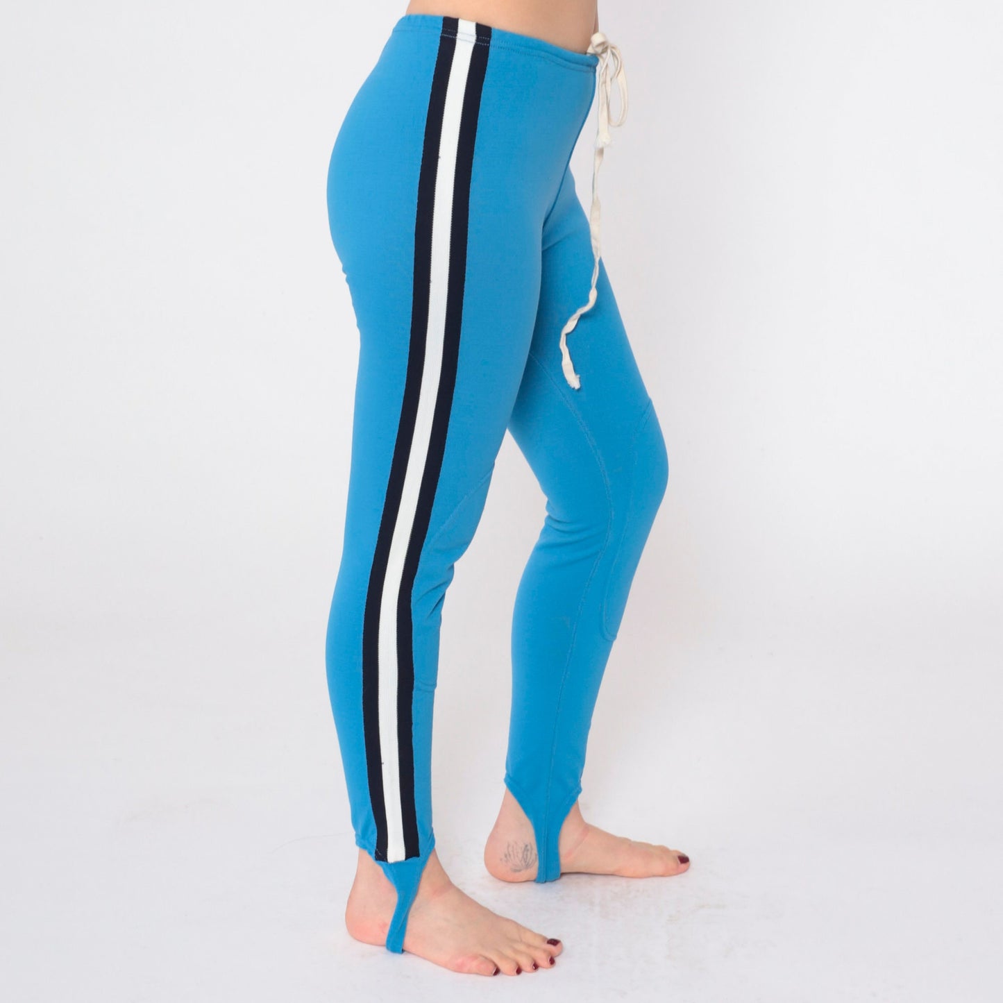 80s Blue Striped Stirrup Pants High Waist Tapered Leg Small