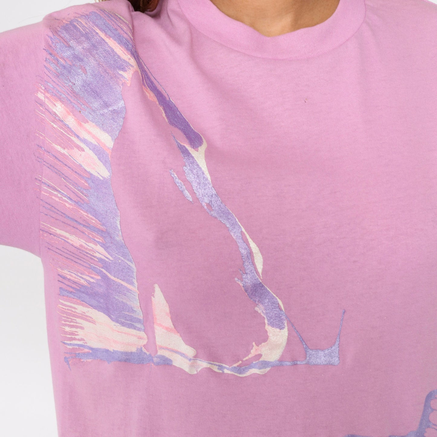 90s Pink Metallic Paint Splatter Graphic T-Shirt Single Stitch Large L