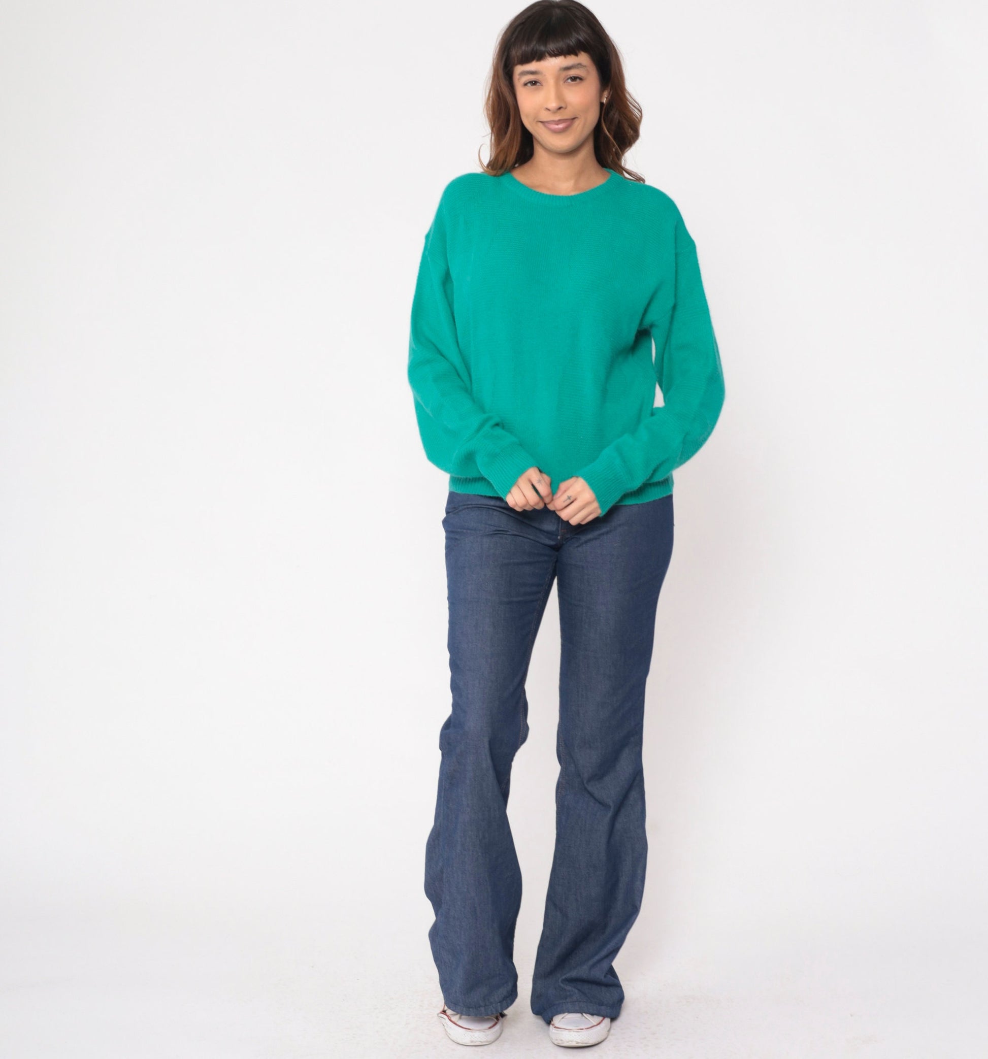 90s Pierre Cardin Lambswool Angora Sweater Green Textured Crewneck Medium