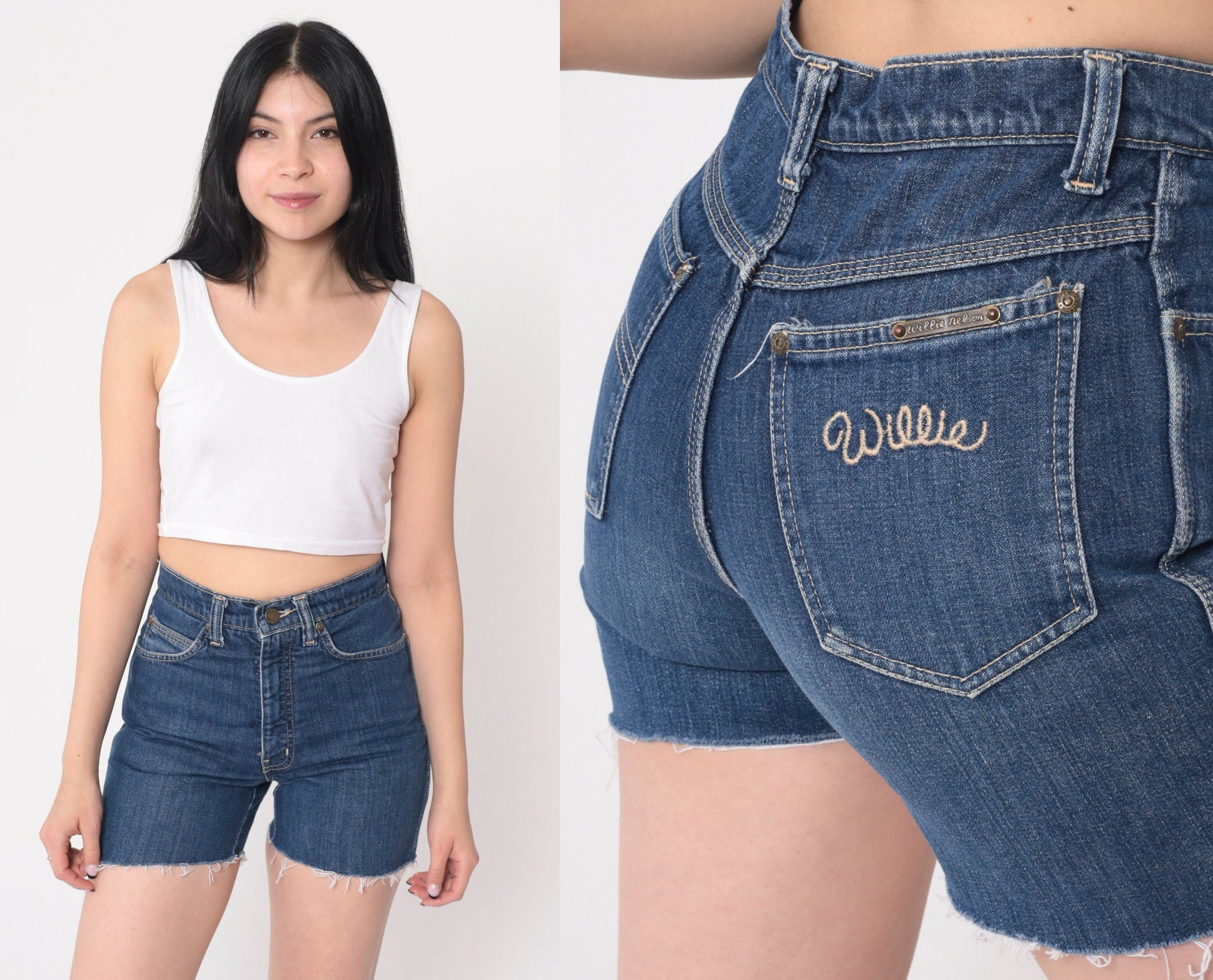 80s Willie Nelson High Waisted Cutoff Denim Shorts Dark Blue Extra Small