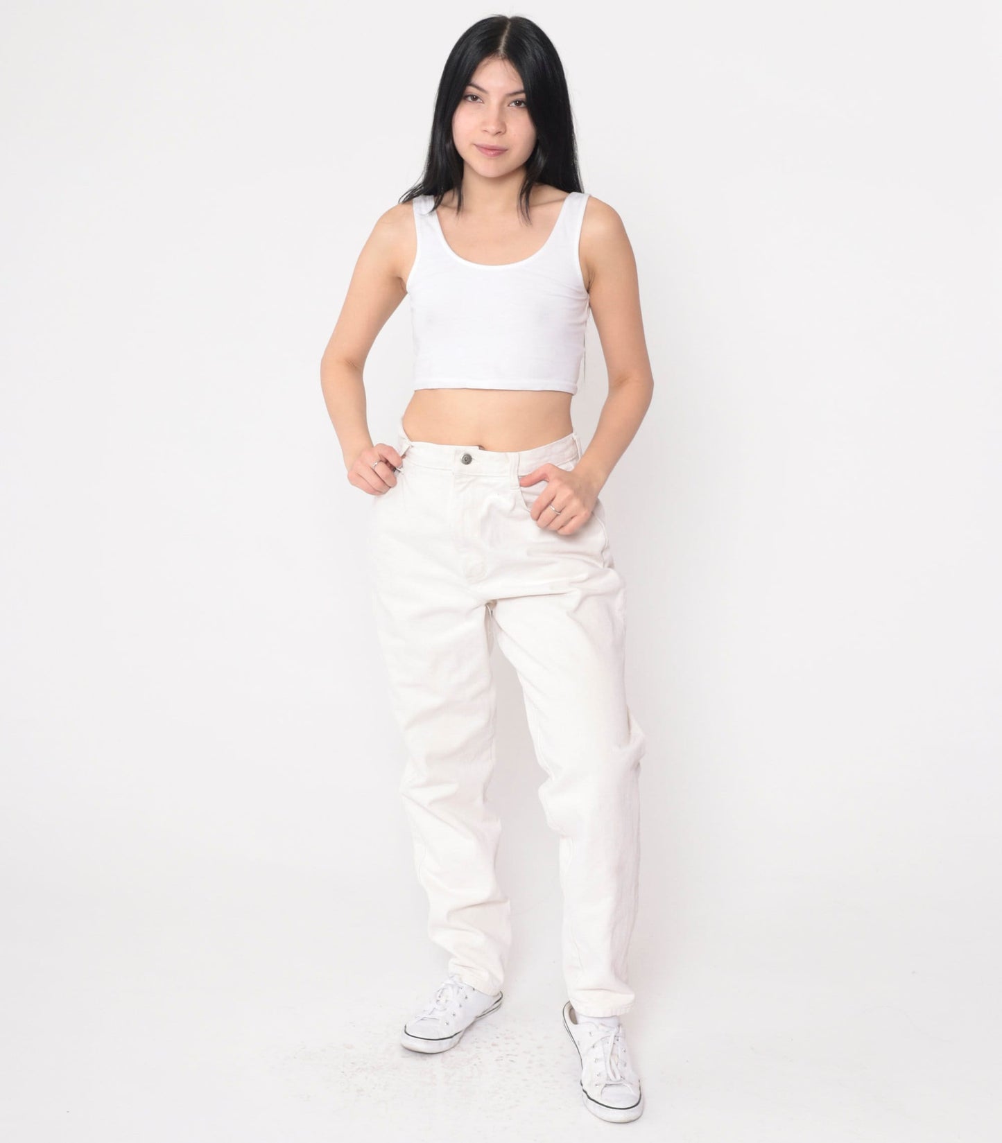 90s Bonjour White Tapered Mom Jeans High Waist Denim Medium