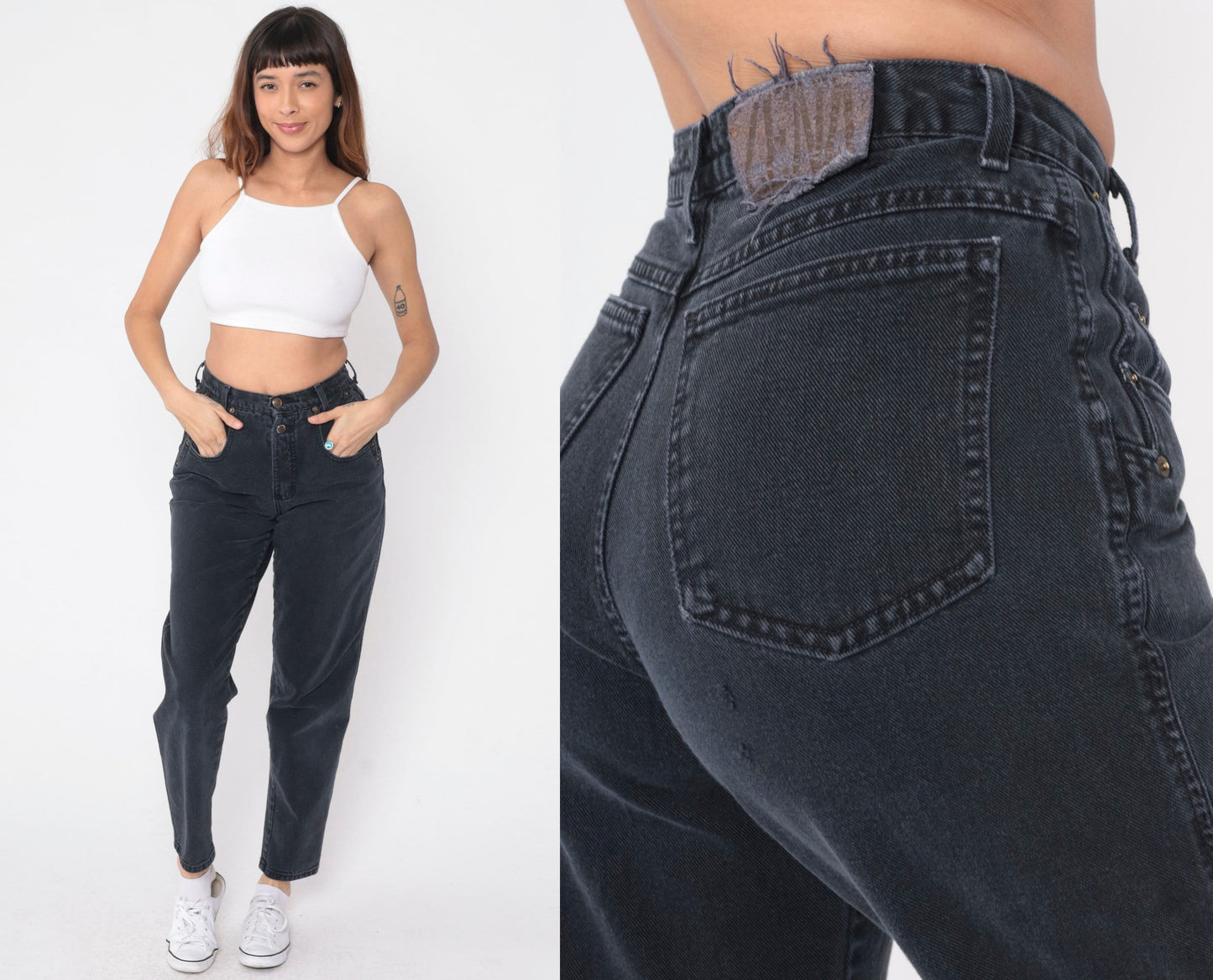 90s Zena High Rise Mom Jeans Faded Black Denim Small