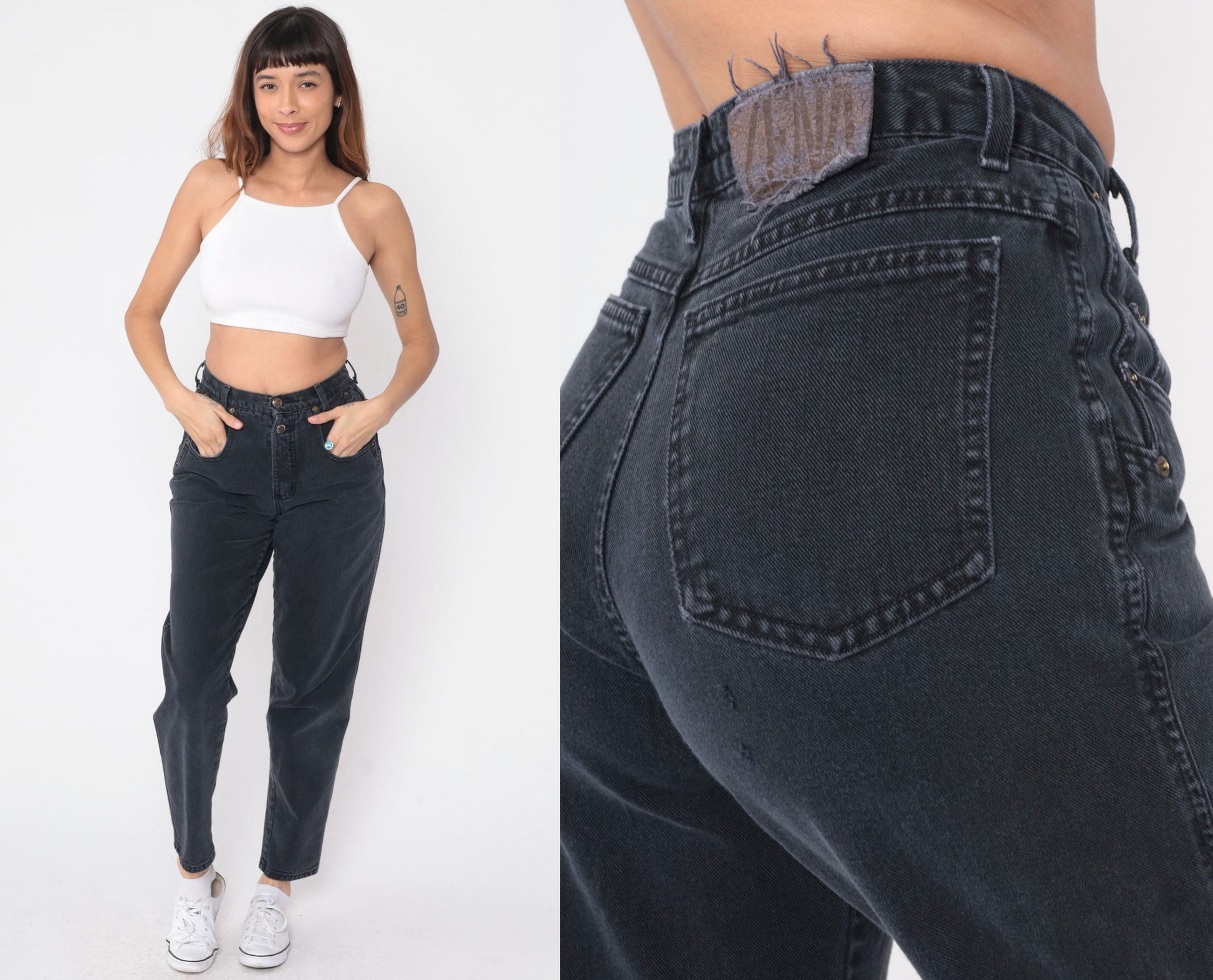 90s Zena High Rise Mom Jeans Faded Black Denim Small