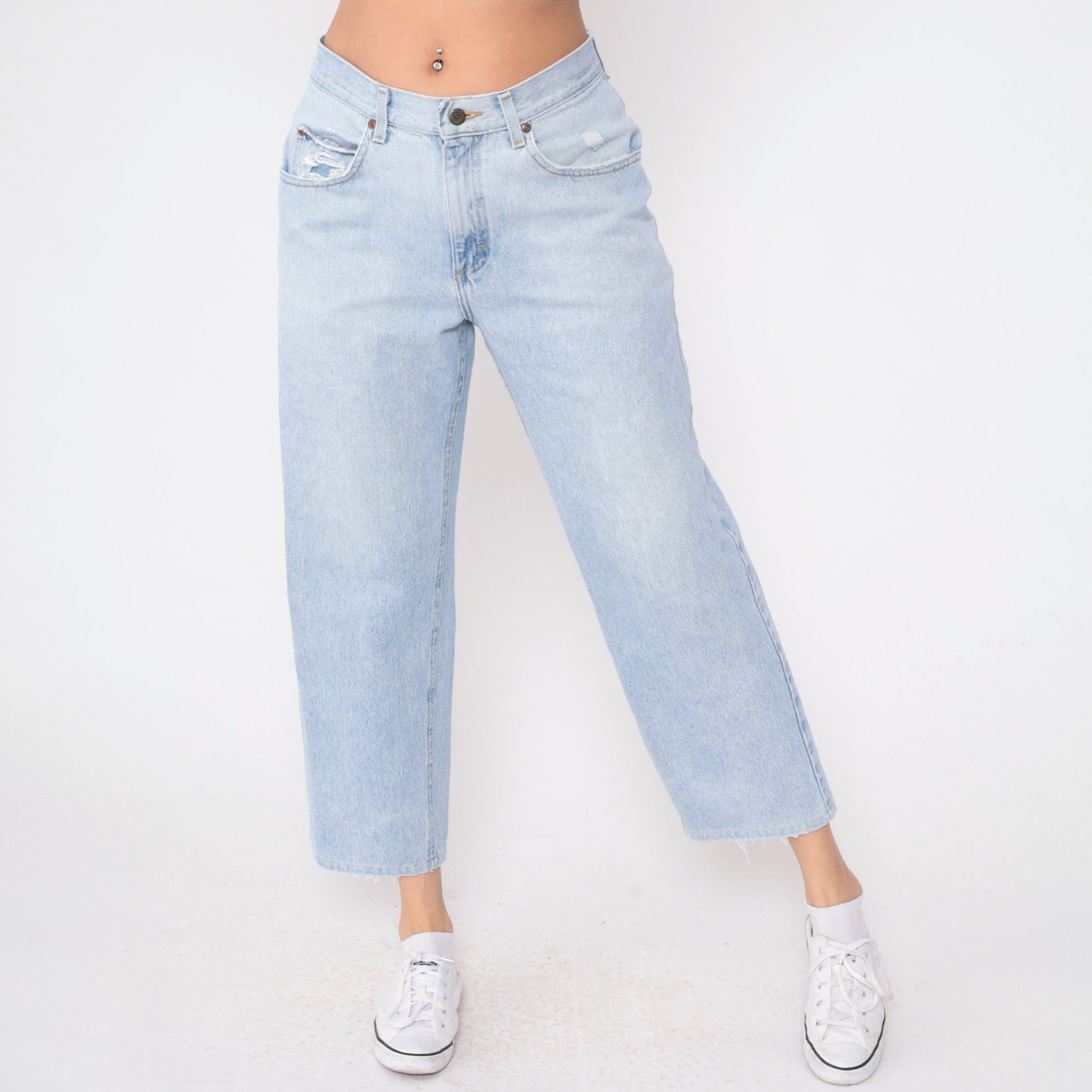 90s Lee High Waisted Mom Jeans Light Wash Cropped Straight Leg Medium