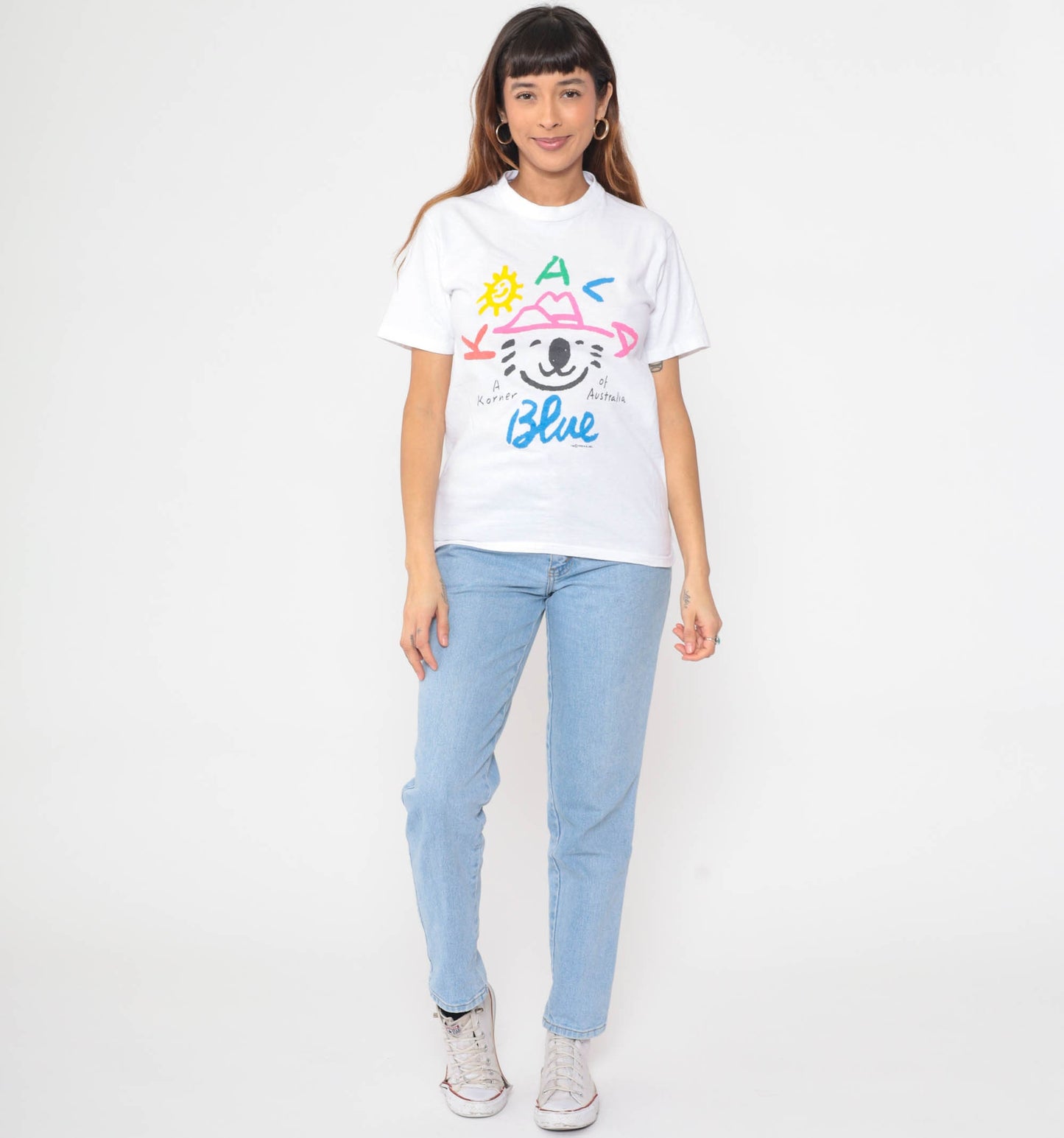 1988 Koala Blue Australia Graphic T-Shirt 80s Wildlife Cotton Crewneck Small