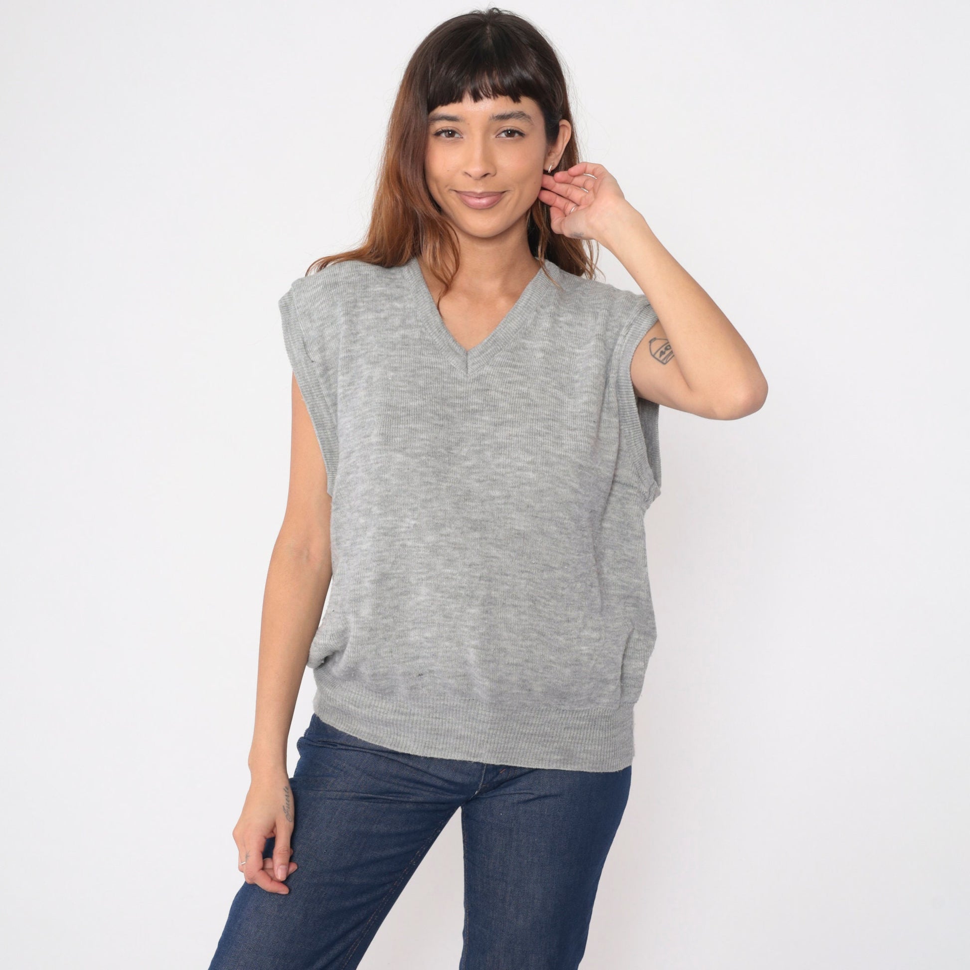 80s MacGregor Heather Grey V-Neck Sweater Vest Knit Tank Large