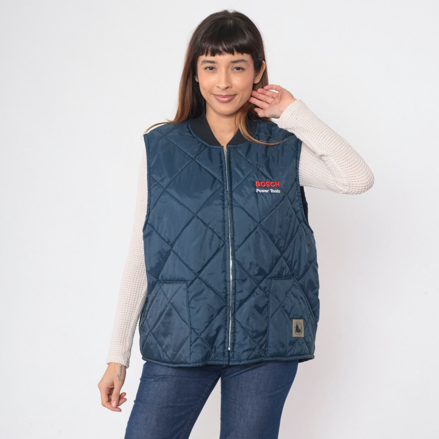90s Berne Bosch Power Tools Quilted Puffer Vest Dark Blue Extra Large XXL