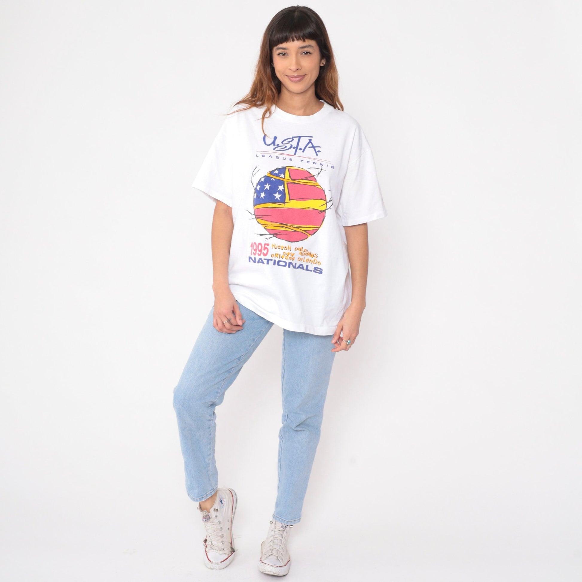 1995 USTA League National Championships Tennis Tee White Cotton Single Stitch Extra Large
