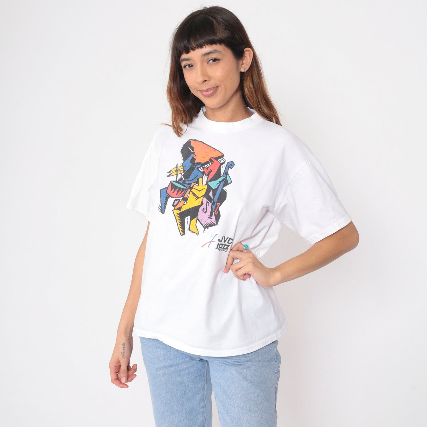 90s JVC Jazz Festival New York Graphic T-Shirt White Cotton Medium