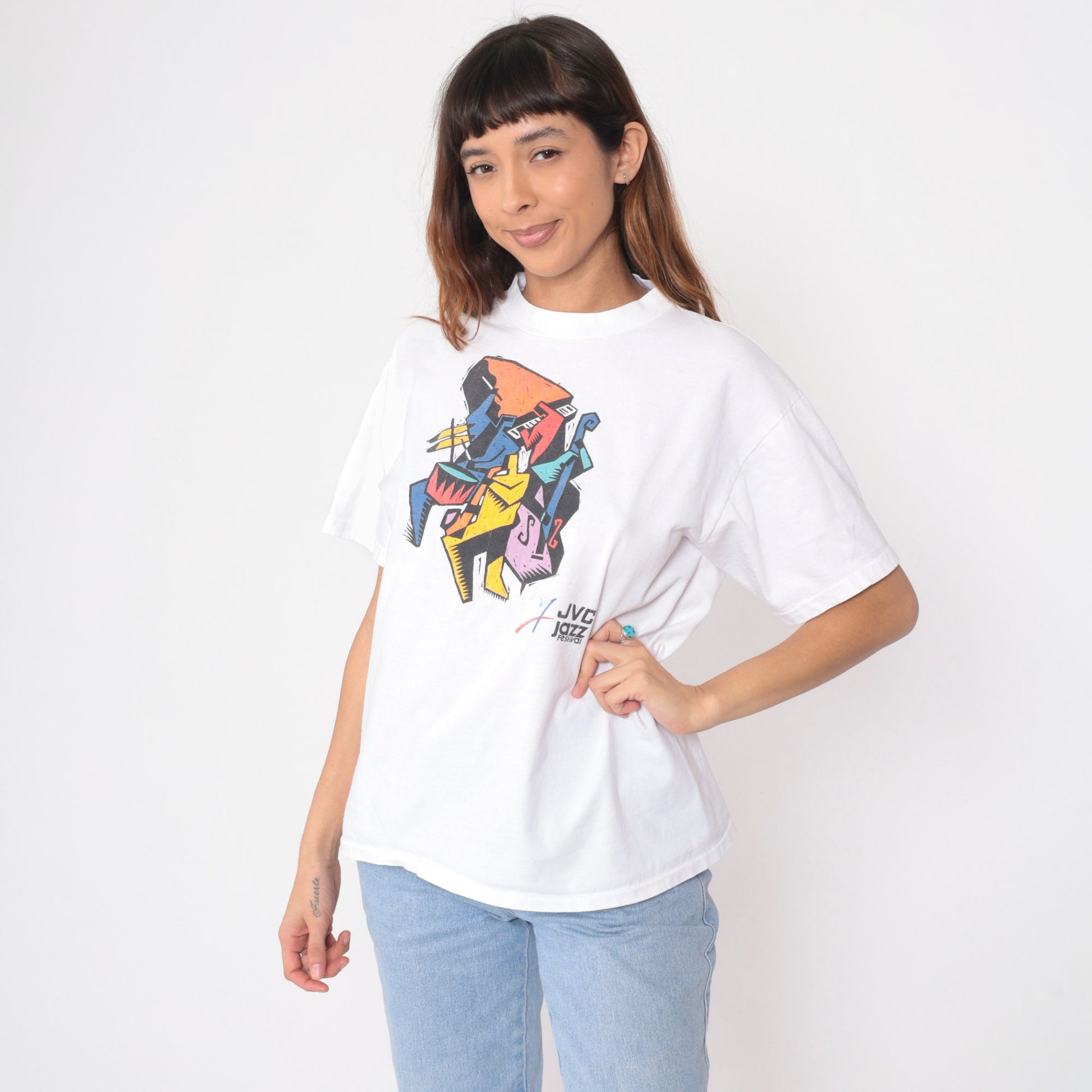 90s JVC Jazz Festival New York Graphic T-Shirt White Cotton Medium