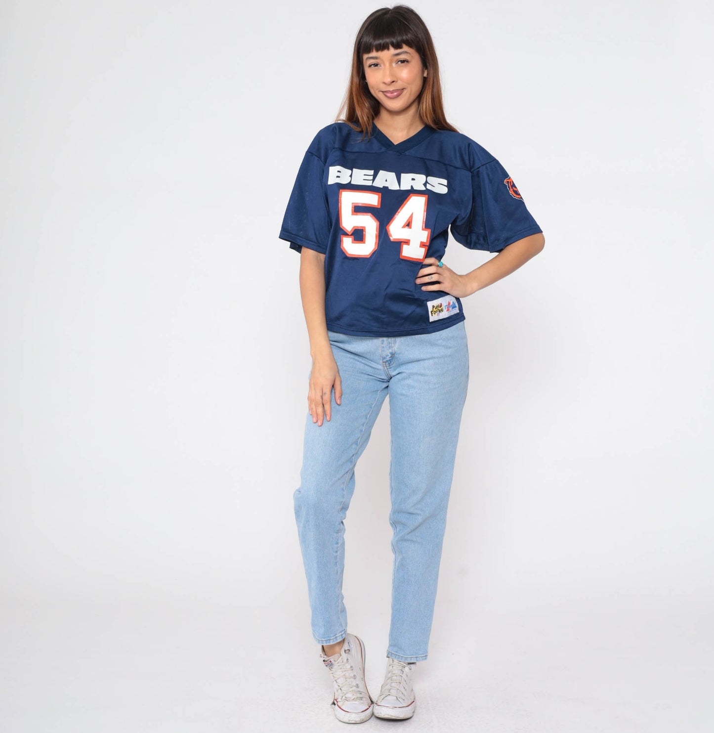 90s Chicago Bears #54 Scott Majestic Football Jersey Navy Nylon Small