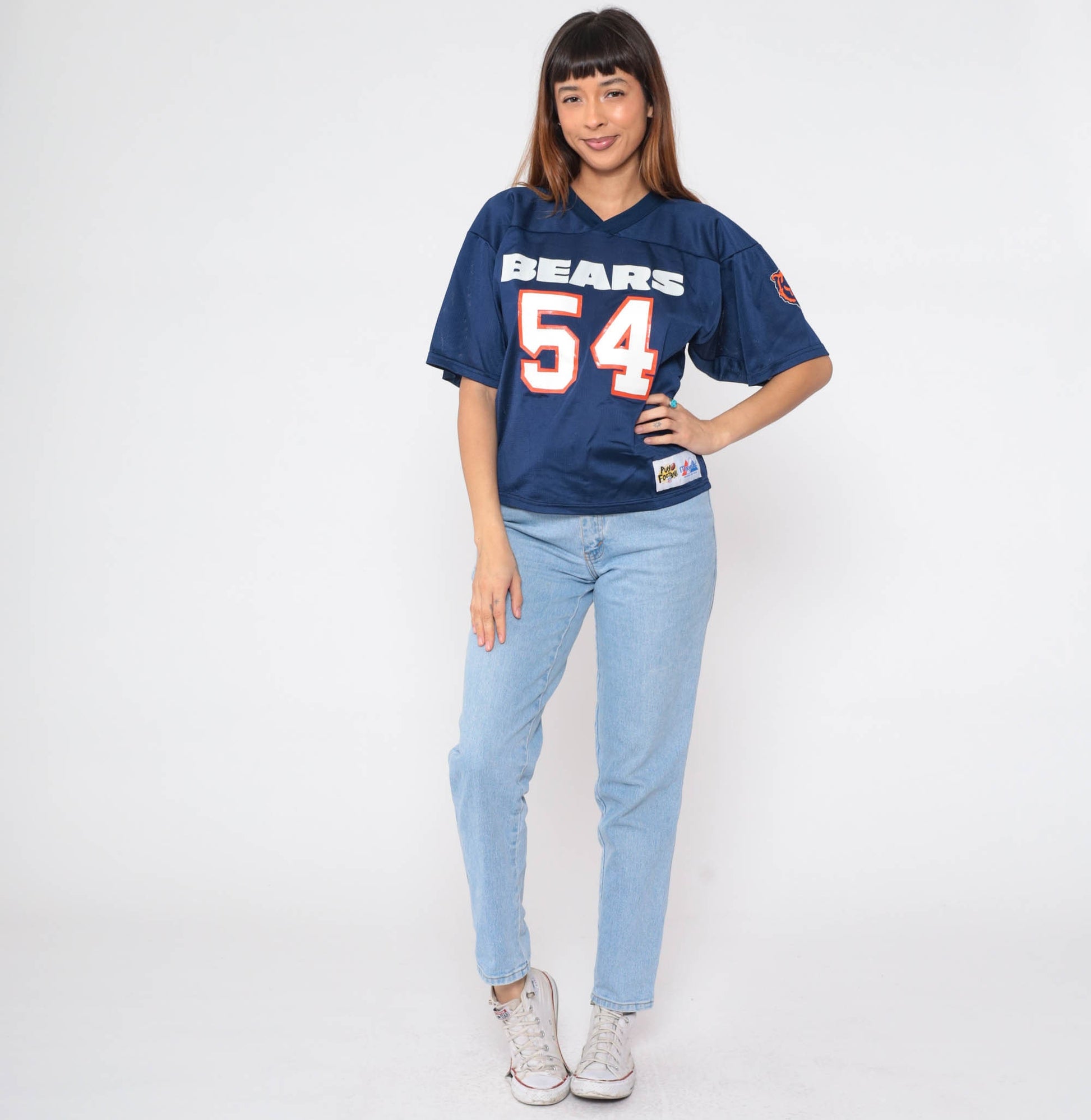 90s Chicago Bears #54 Scott Majestic Football Jersey Navy Nylon Small