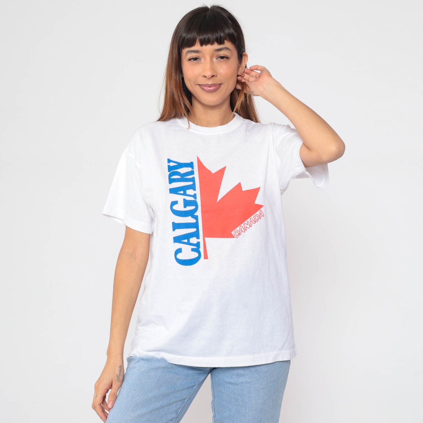 80s Calgary Alberta Canada Maple Leaf Graphic T-Shirt Single Stitch Medium