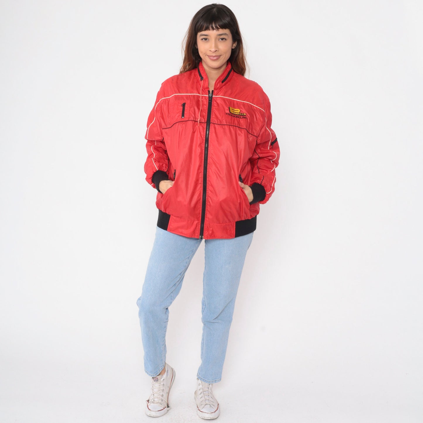 80s Panella Trucking Jacket Red Nylon Zip Hood Workwear XXL
