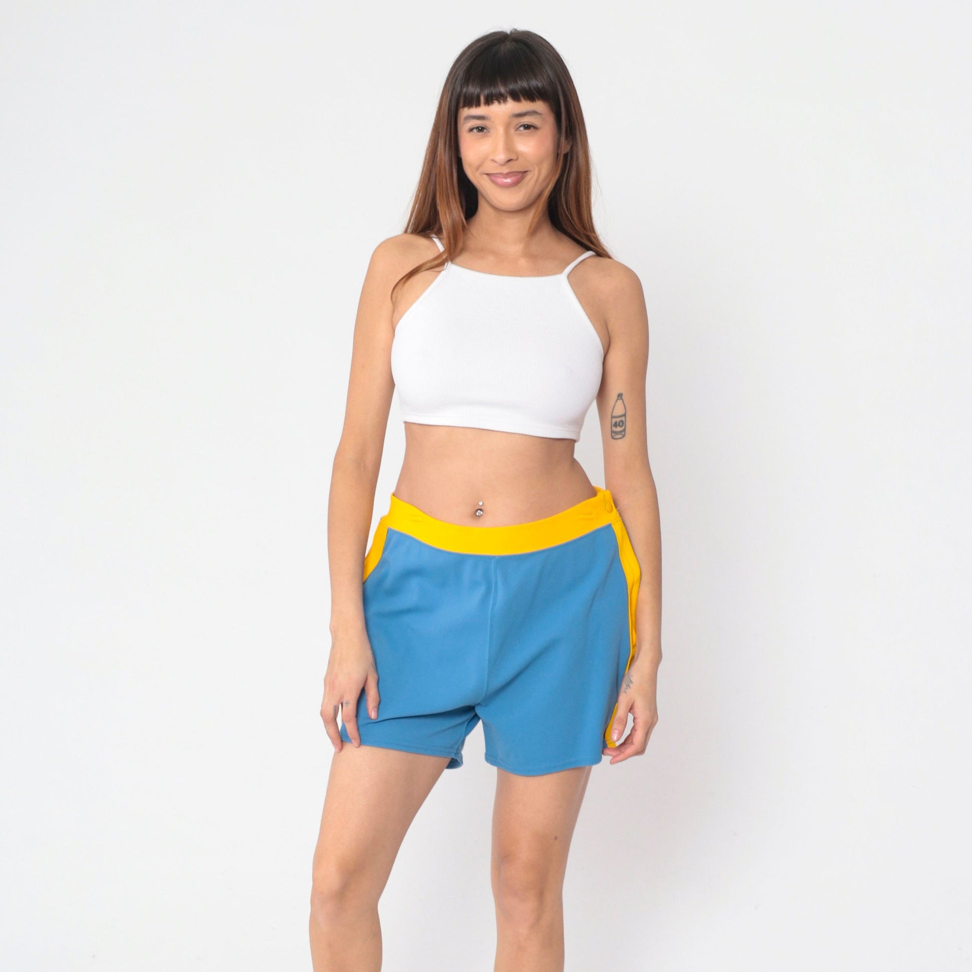 70s Speedline Running Shorts Blue Yellow Stripe High Waist Large