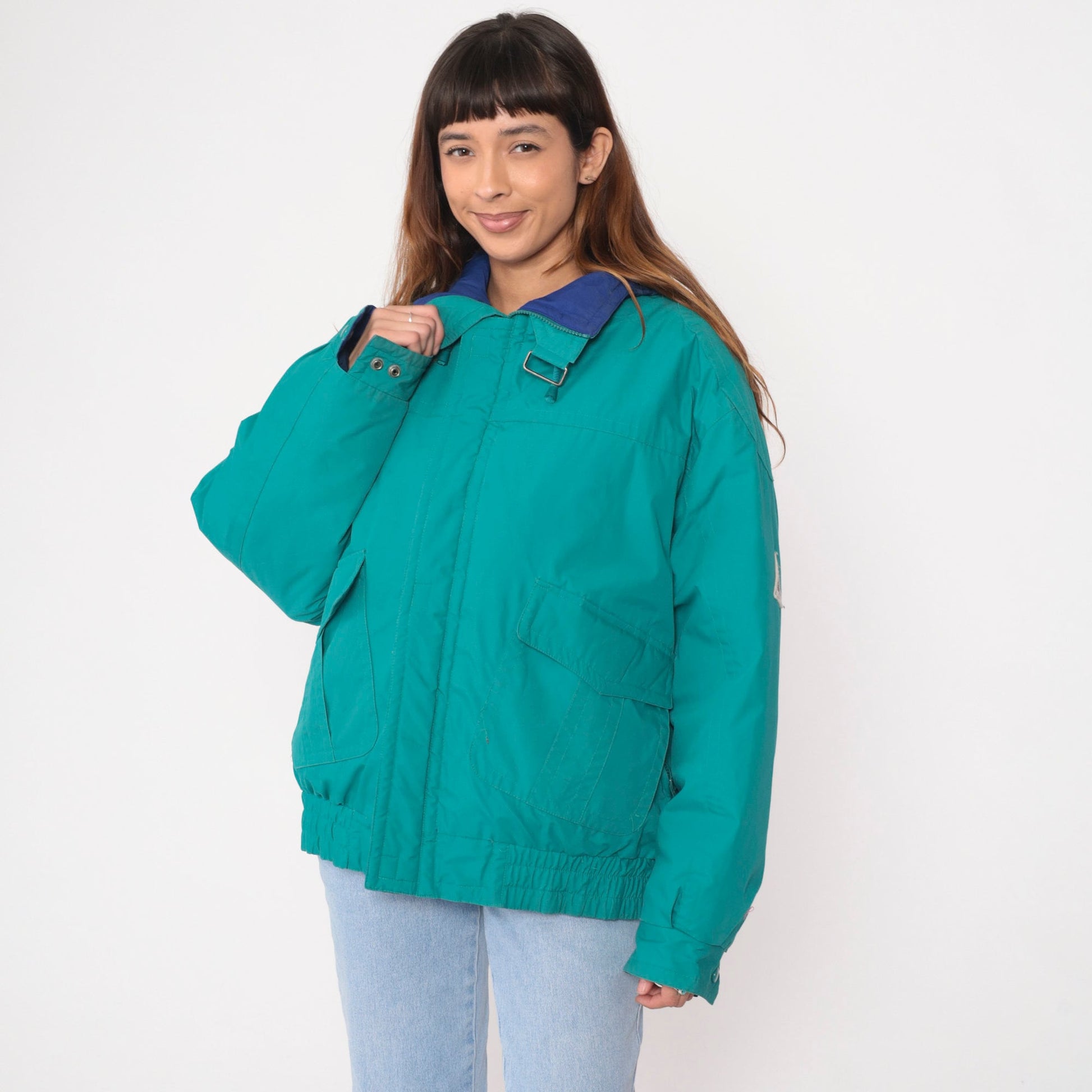 90s London Fog Teal Puffer Ski Jacket Goose Down Hooded Medium Long