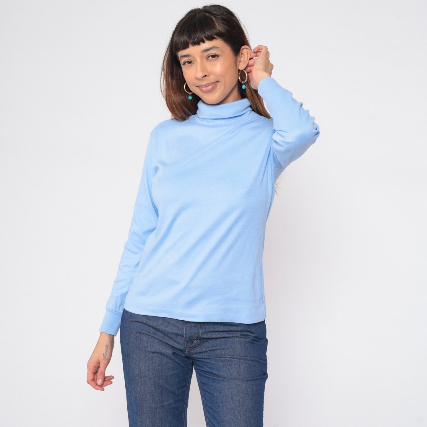 90s Baby Blue Turtleneck Long Sleeve Pullover Top Medium M