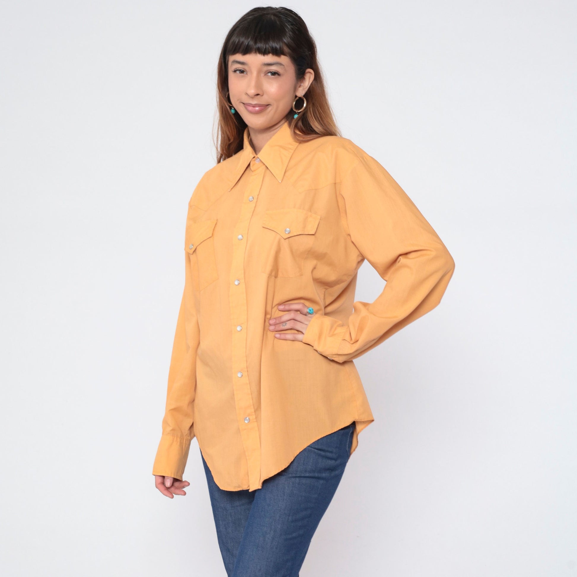 80s Ely Plains Western Shirt Tan Pearl Snap Long Sleeve Extra Extra Large XXL