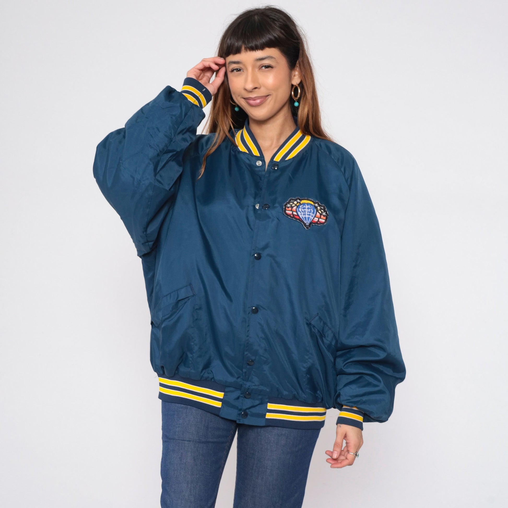 80s Capt Phoggs Balloon Platoon Bomber Jacket Blue Quilted Raglan XXL