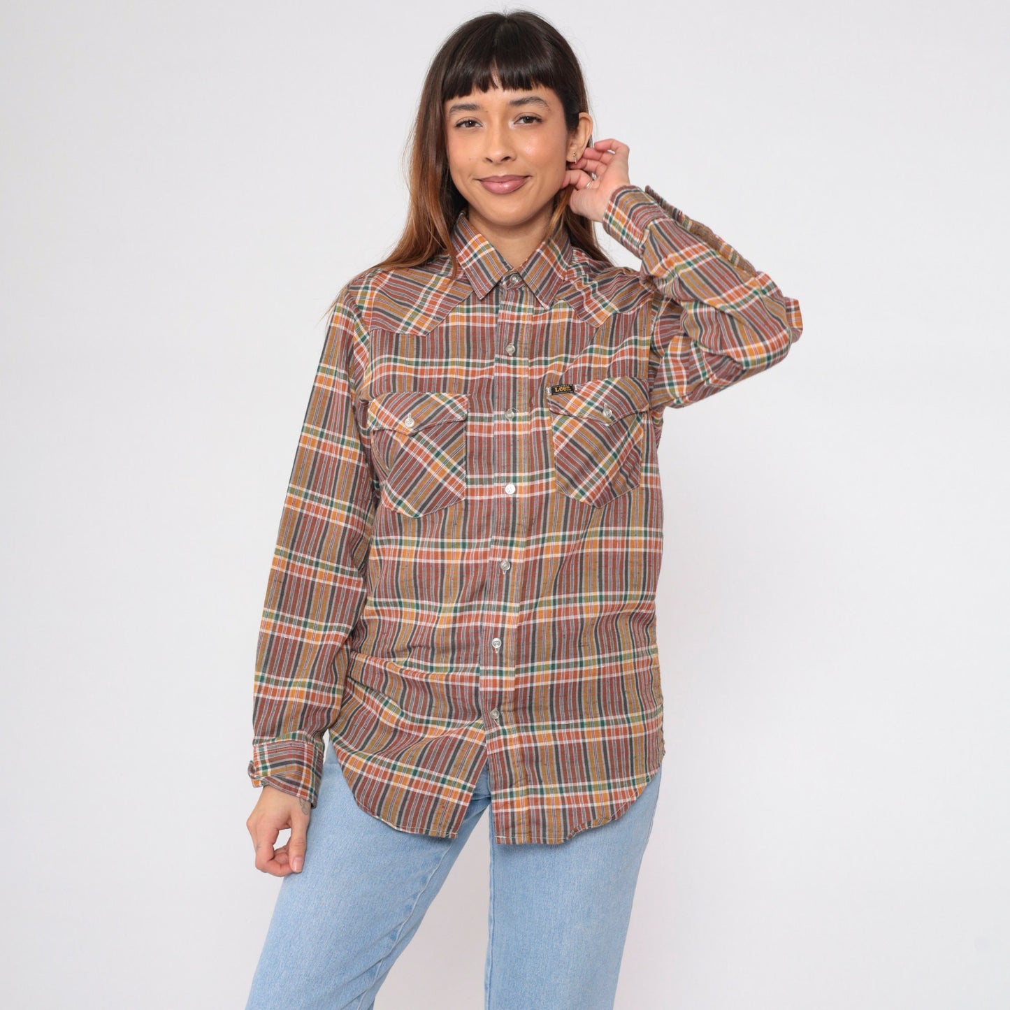 90s Lee Plaid Western Button-Up Shirt Long Sleeve Checkered Yoke Medium M
