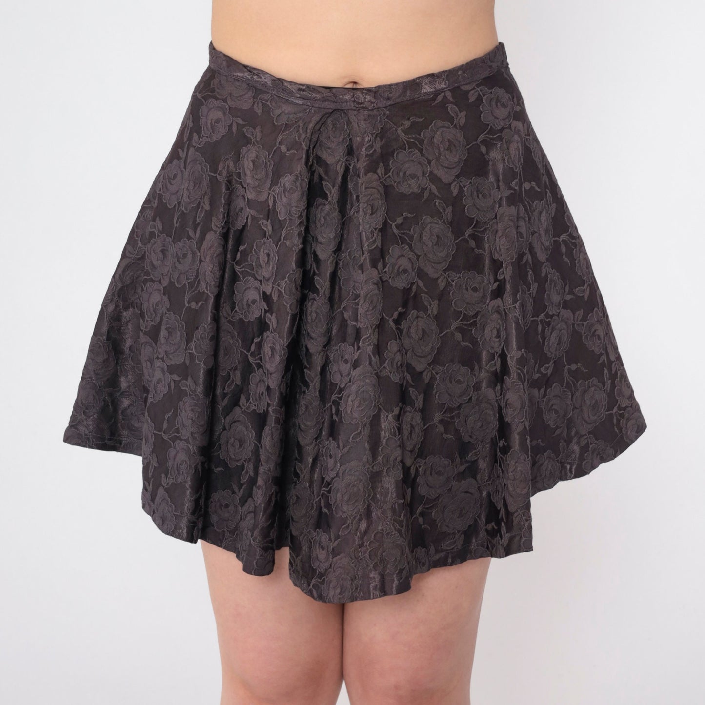 90s Floral Apron Skirt Grey Open Back Mini Rayon Small S