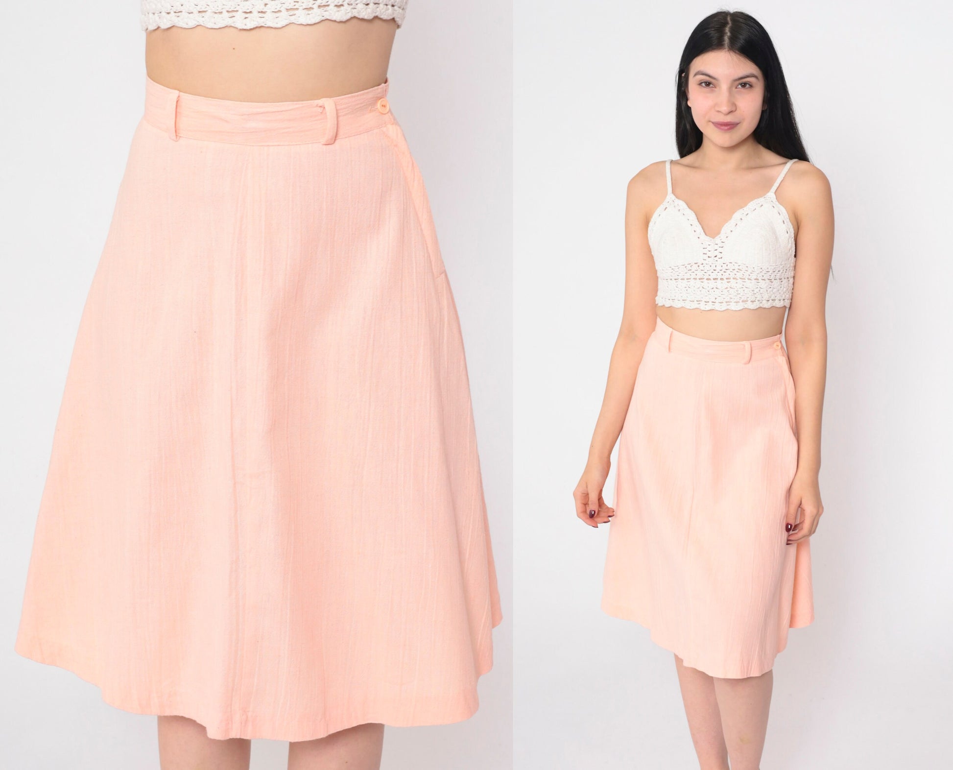 80s Baby Pink A-Line Mini Skirt High Waist Small
