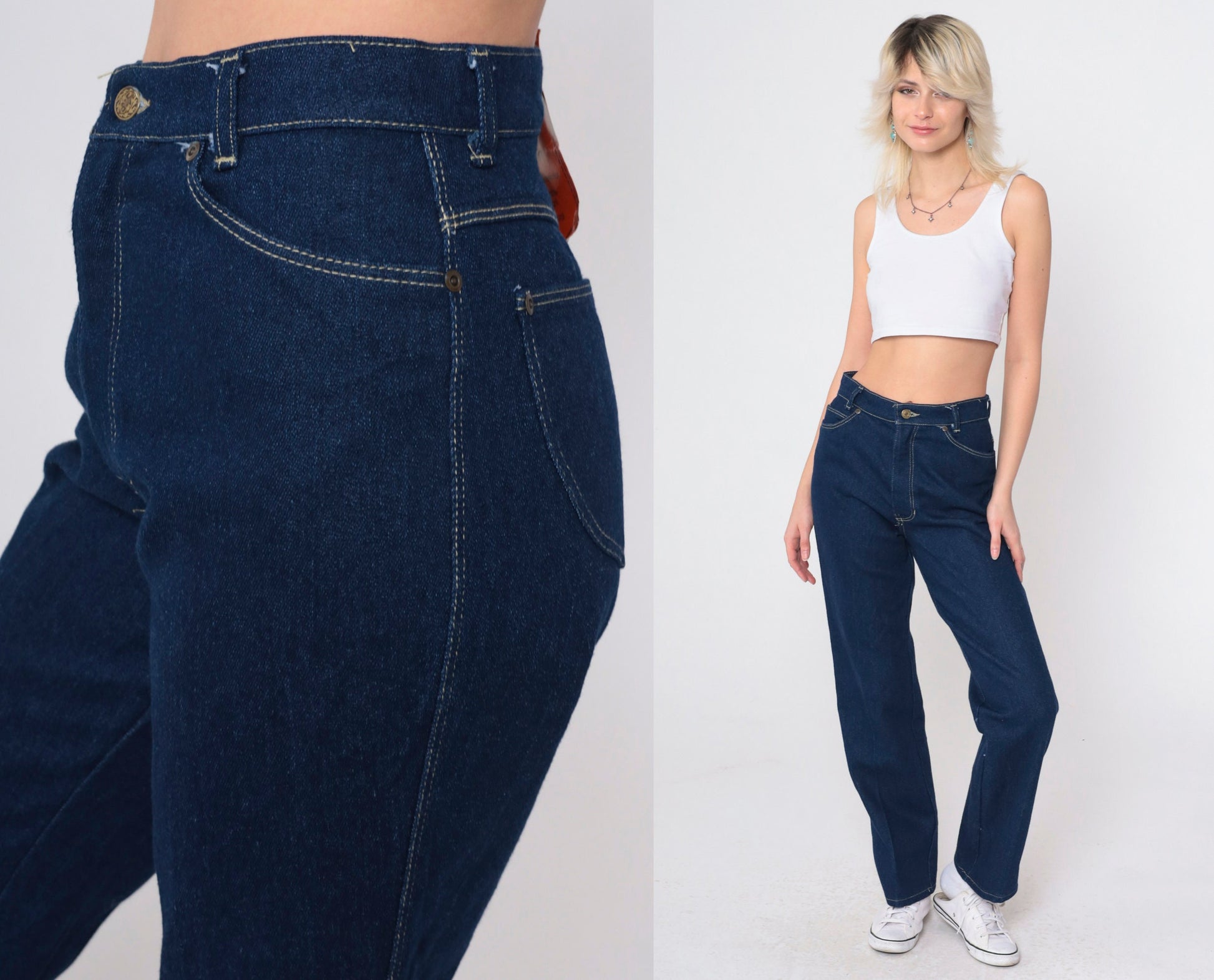 90s Dark Wash High-Rise Straight Leg Jeans Petite Small
