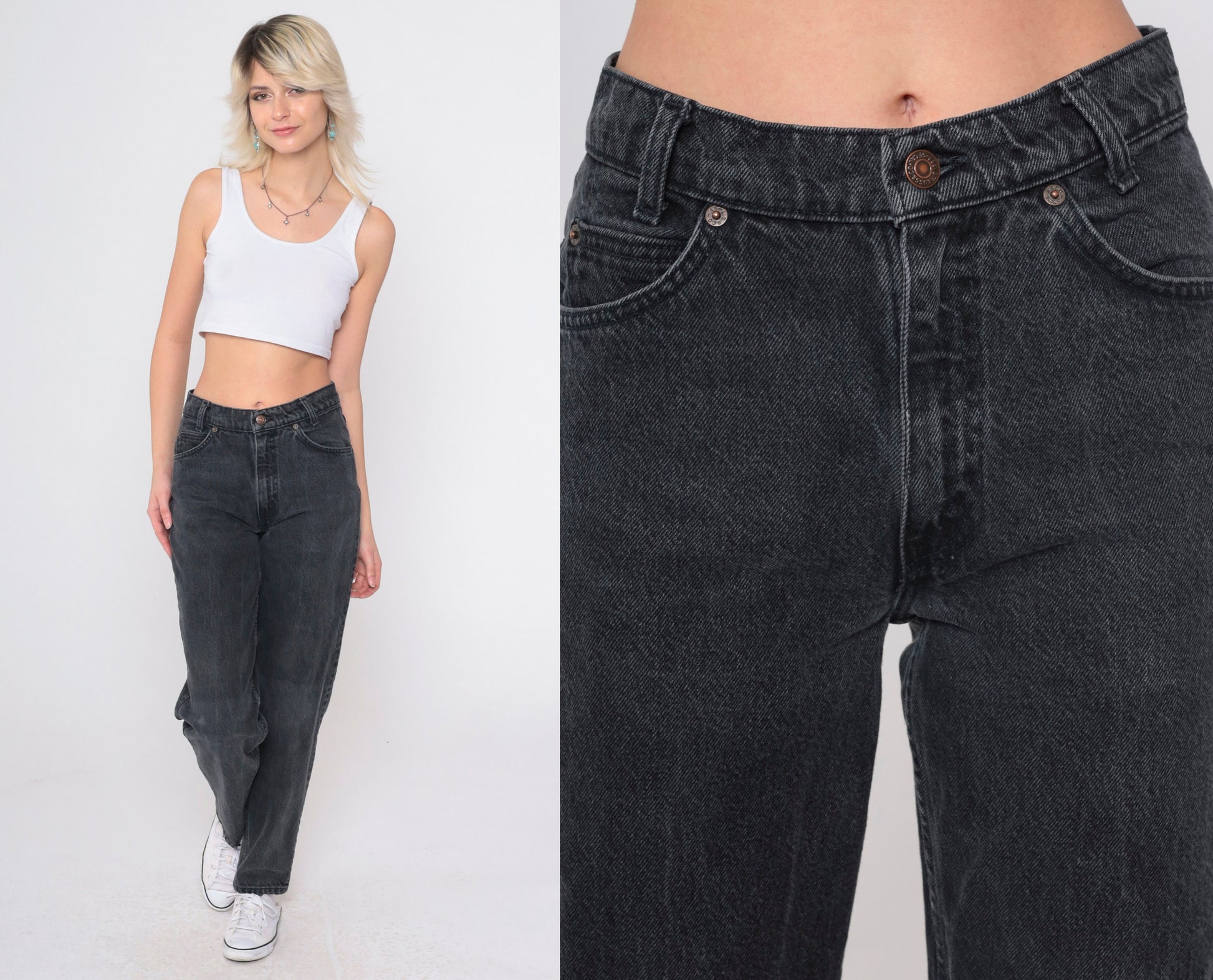 90s Levi's 750 High Waist Black Denim Jeans Relaxed Fit Small 29x30