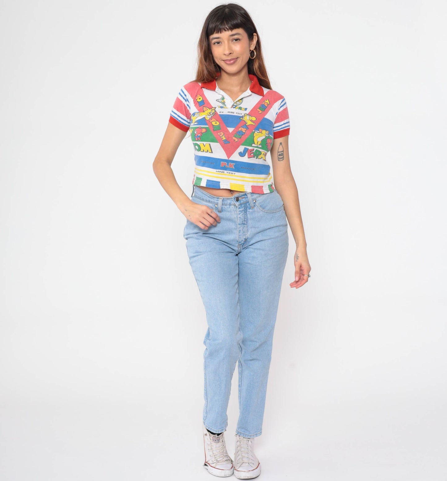80s Tom and Jerry Polo Shirt Graphic Kids Crop Top 2XS