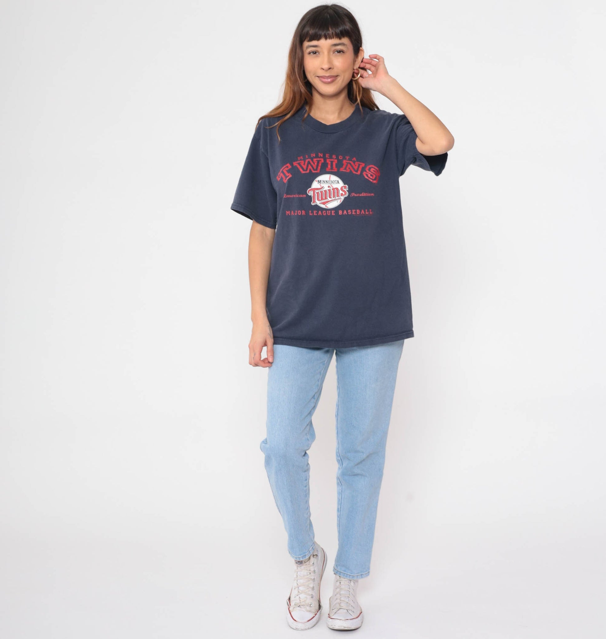 00s Minnesota Twins Baseball T-Shirt Navy Blue Graphic Crewneck Large L