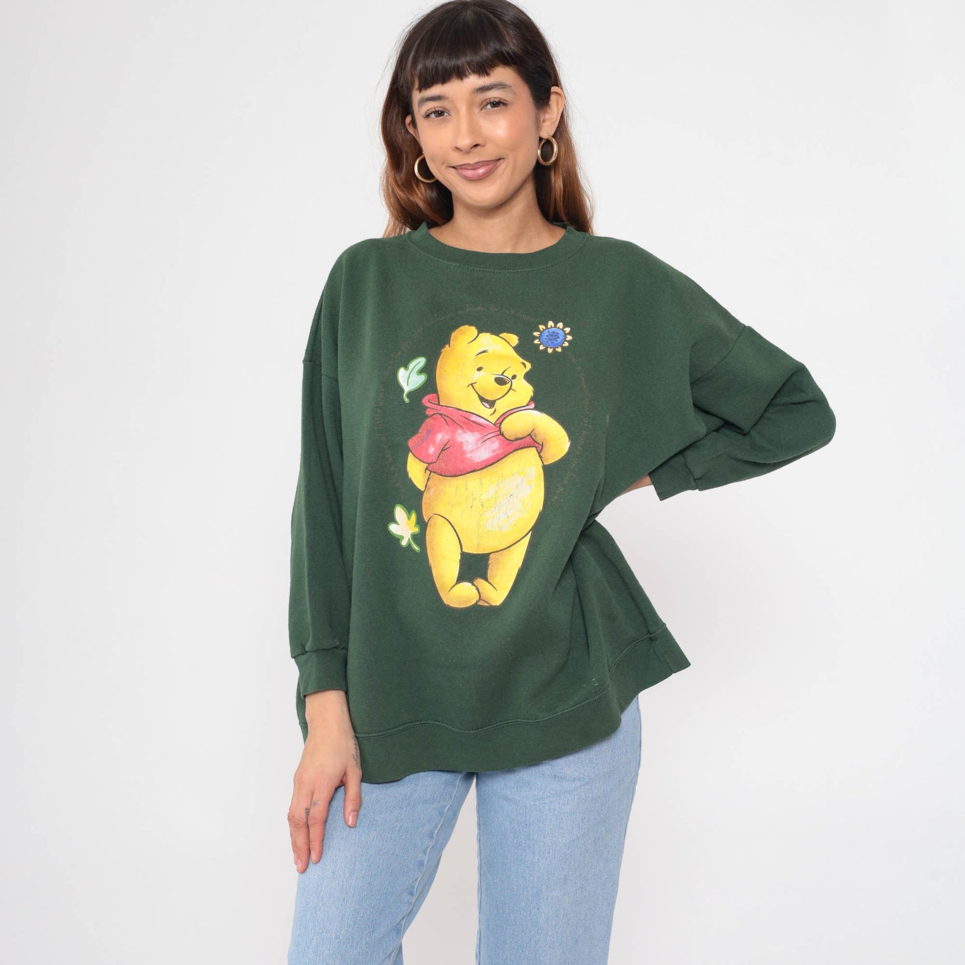 90s Winnie The Pooh Disney Sweatshirt Dark Green Graphic Crewneck Plus Size XXL