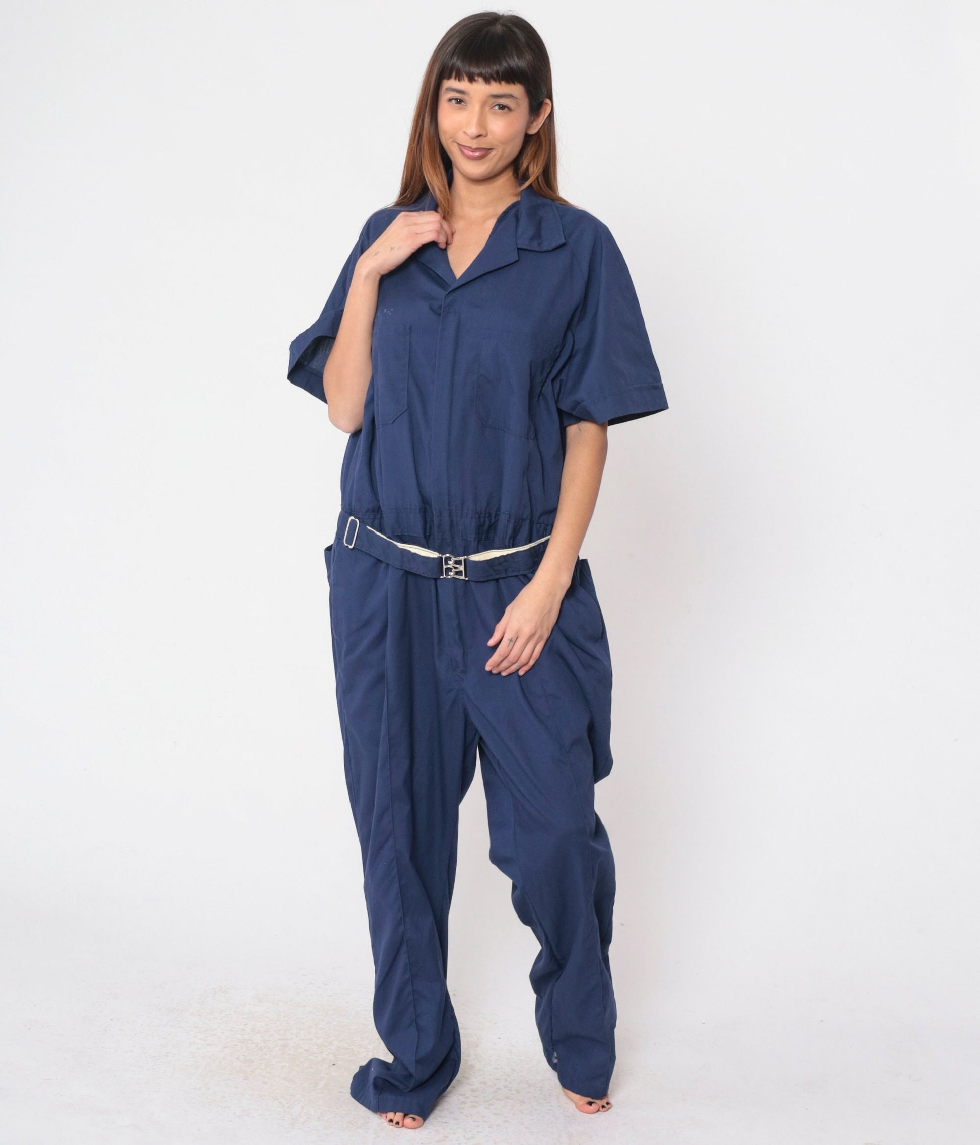 70s Walls Dark Blue Coveralls Utility Boilersuit Straight Leg Short Sleeve Men's 50 R