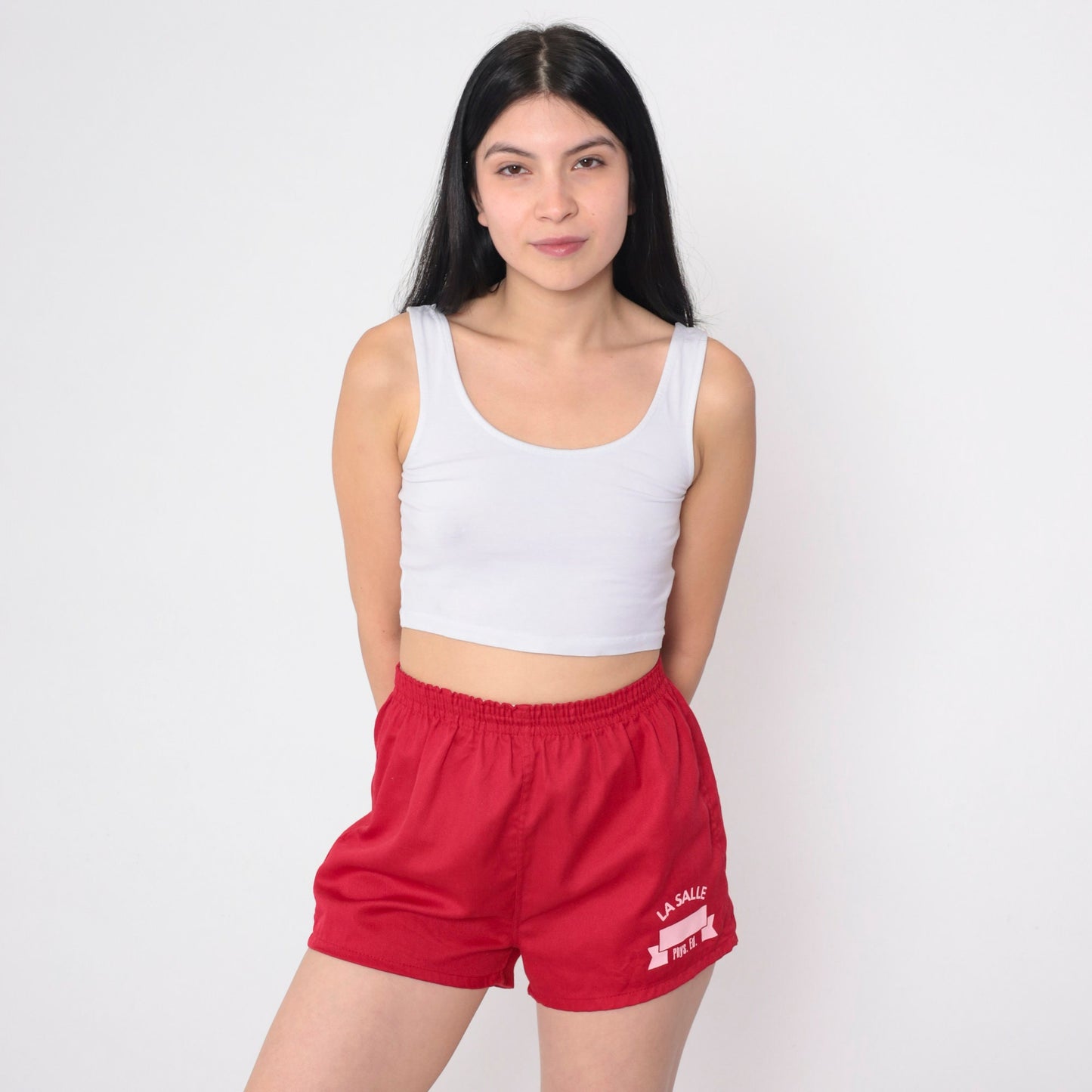 80s La Salle High School PE Red Gym Shorts Elastic Waist XS
