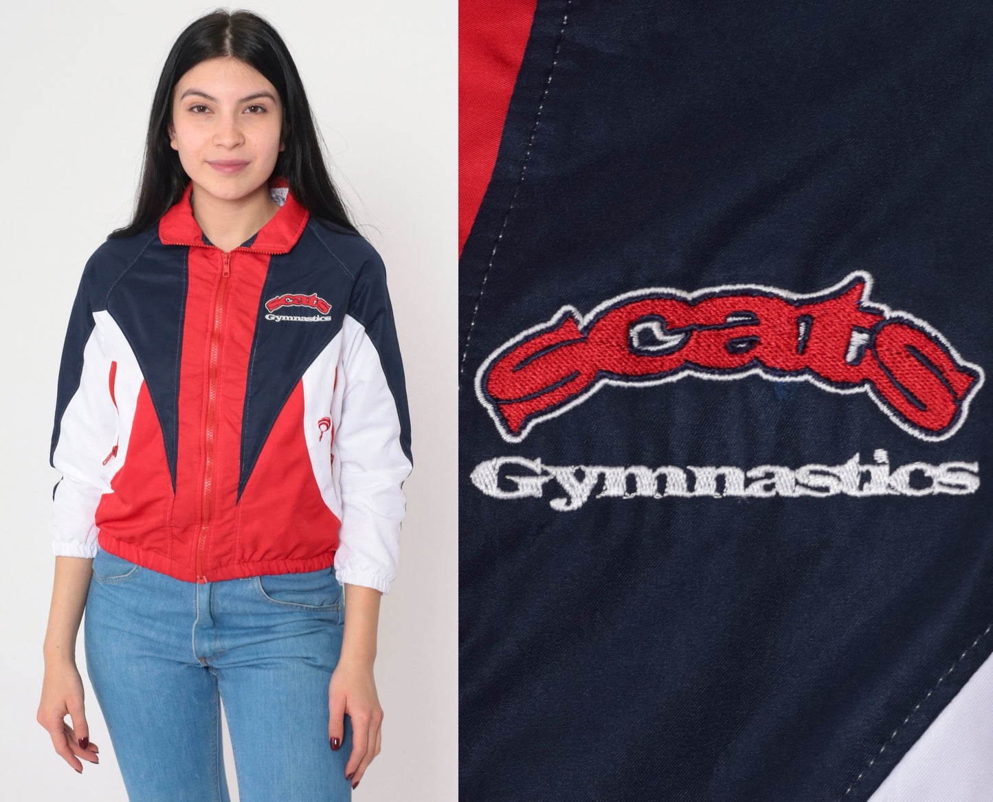 00s Scats Gymnastics Windbreaker Jacket Red White Blue Color Block Extra Small