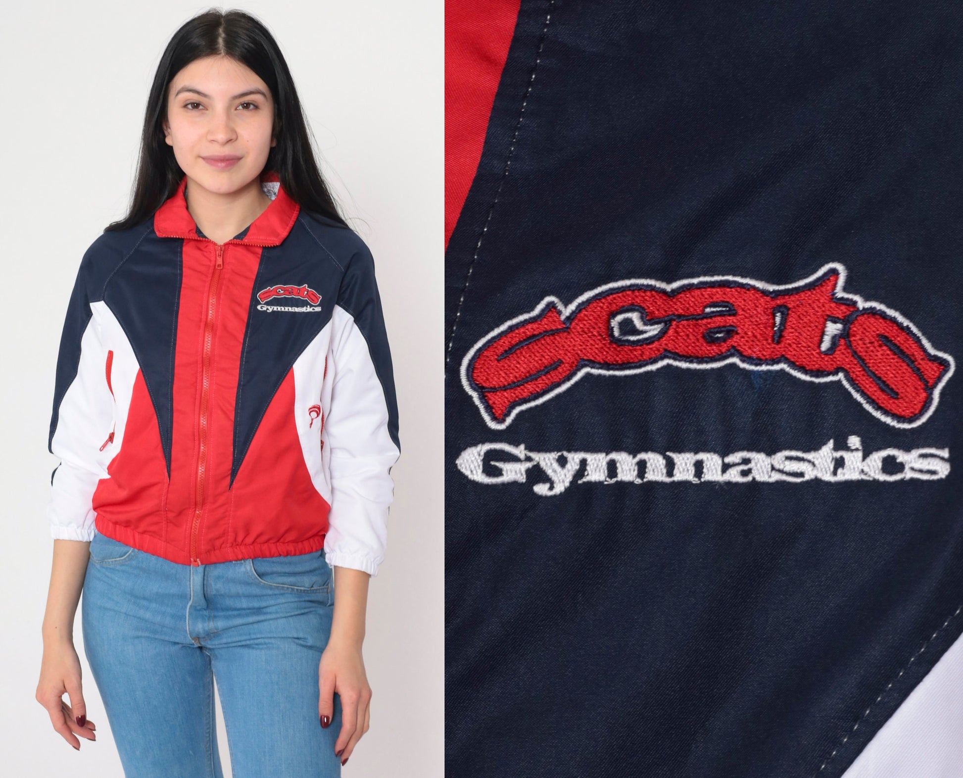 00s Scats Gymnastics Windbreaker Jacket Red White Blue Color Block Extra Small