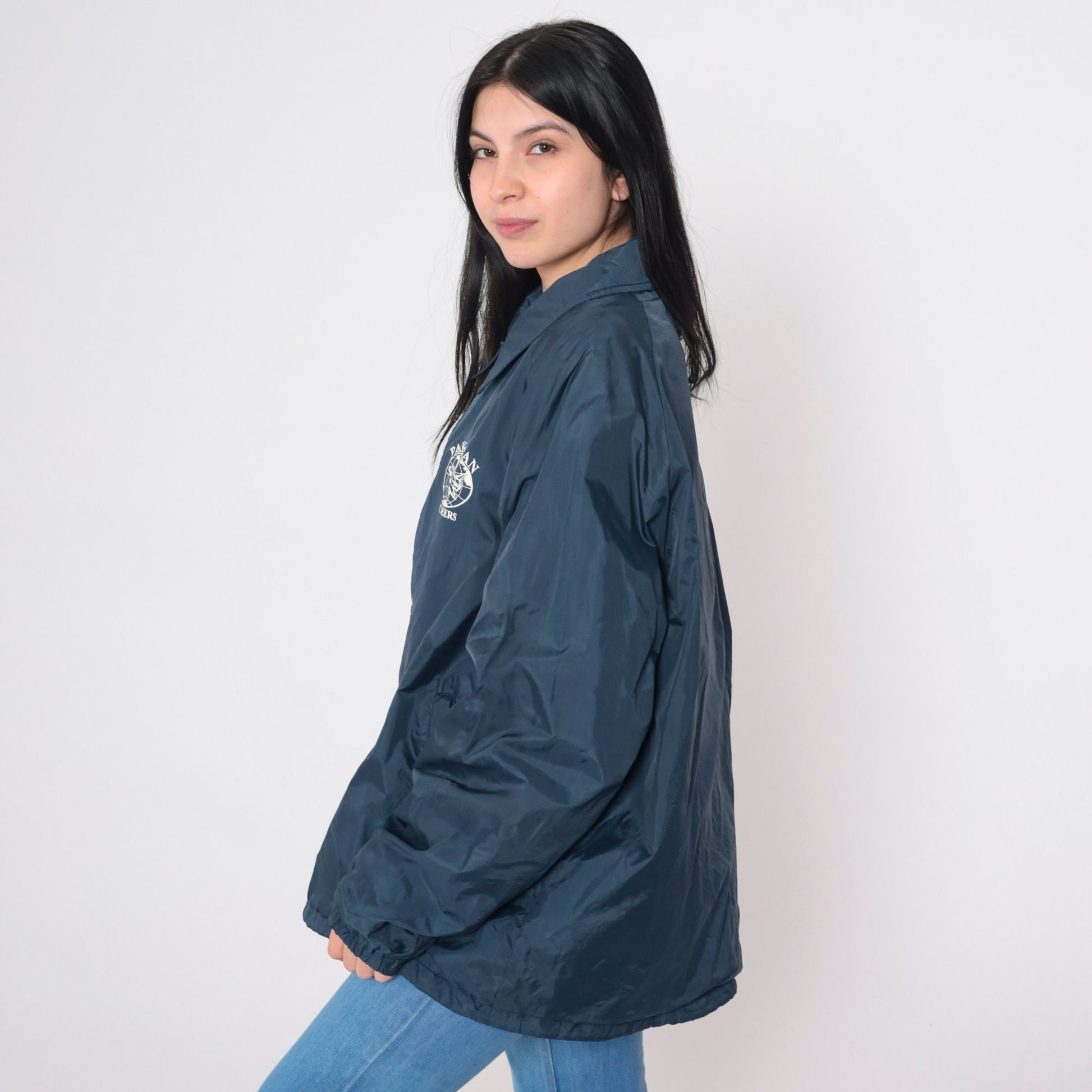 80s Parkman Pioneers Airplane Logo Navy Windbreaker Jacket Extra Large