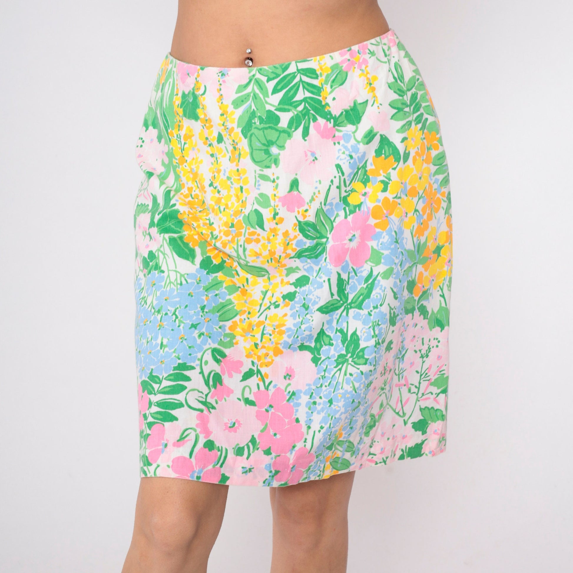 80s Floral Mini Skirt High Waisted Pencil Cut Built-In Shorts Medium