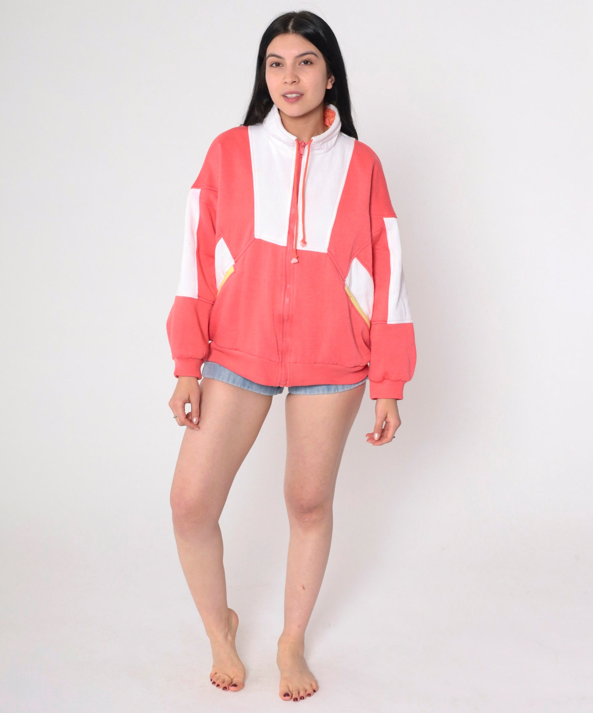 90s Aviat Sportif Reversible Windbreaker Coral Pink White Psychedelic Zip Jacket Small