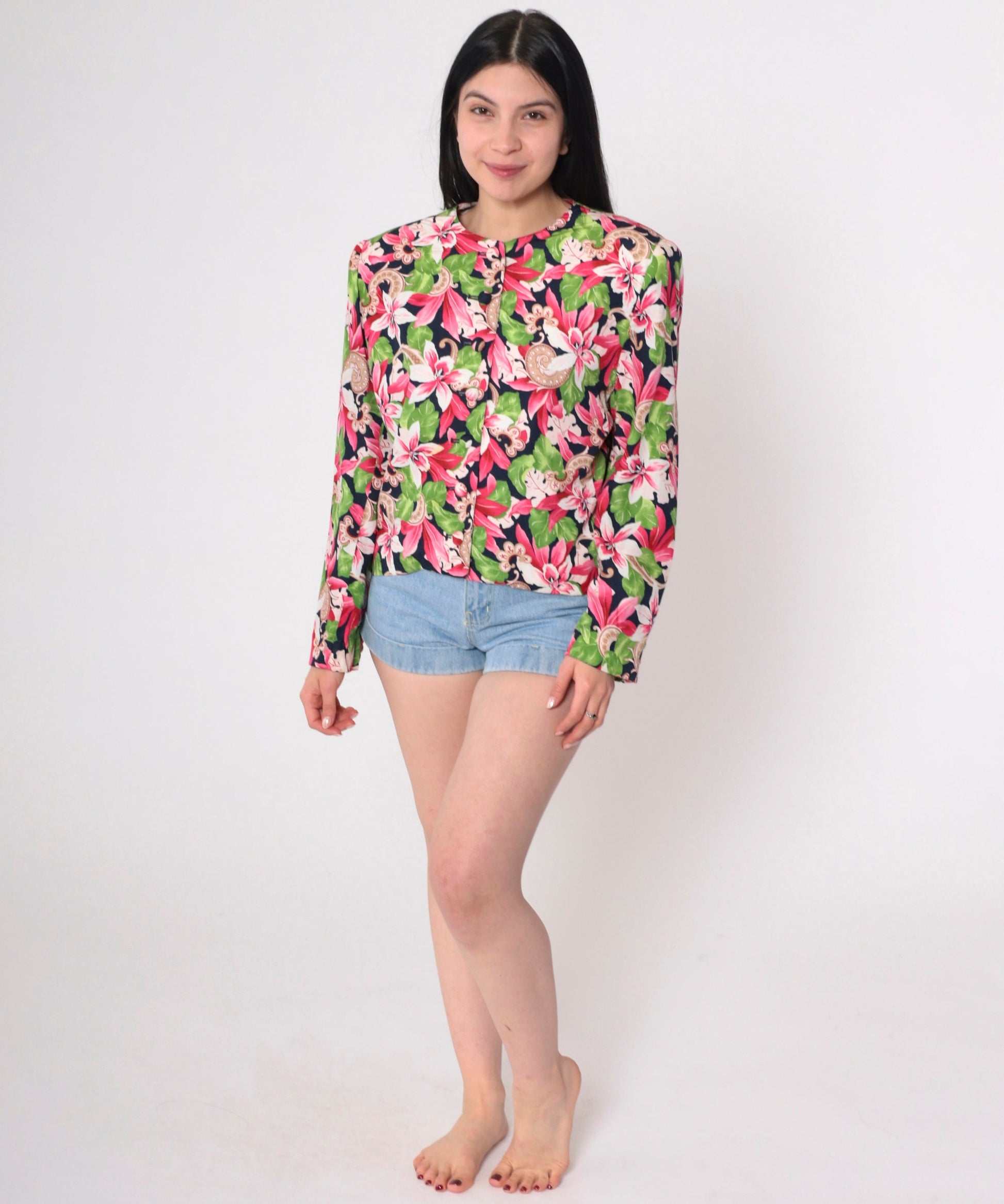 90s Evan Picone Floral Blazer Pink Green Rayon Jacket Large 12